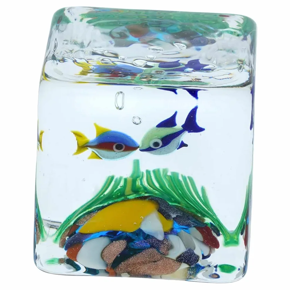 GlassOfVenice - Cubo per acquario in vetro di Murano con pesci tropicali