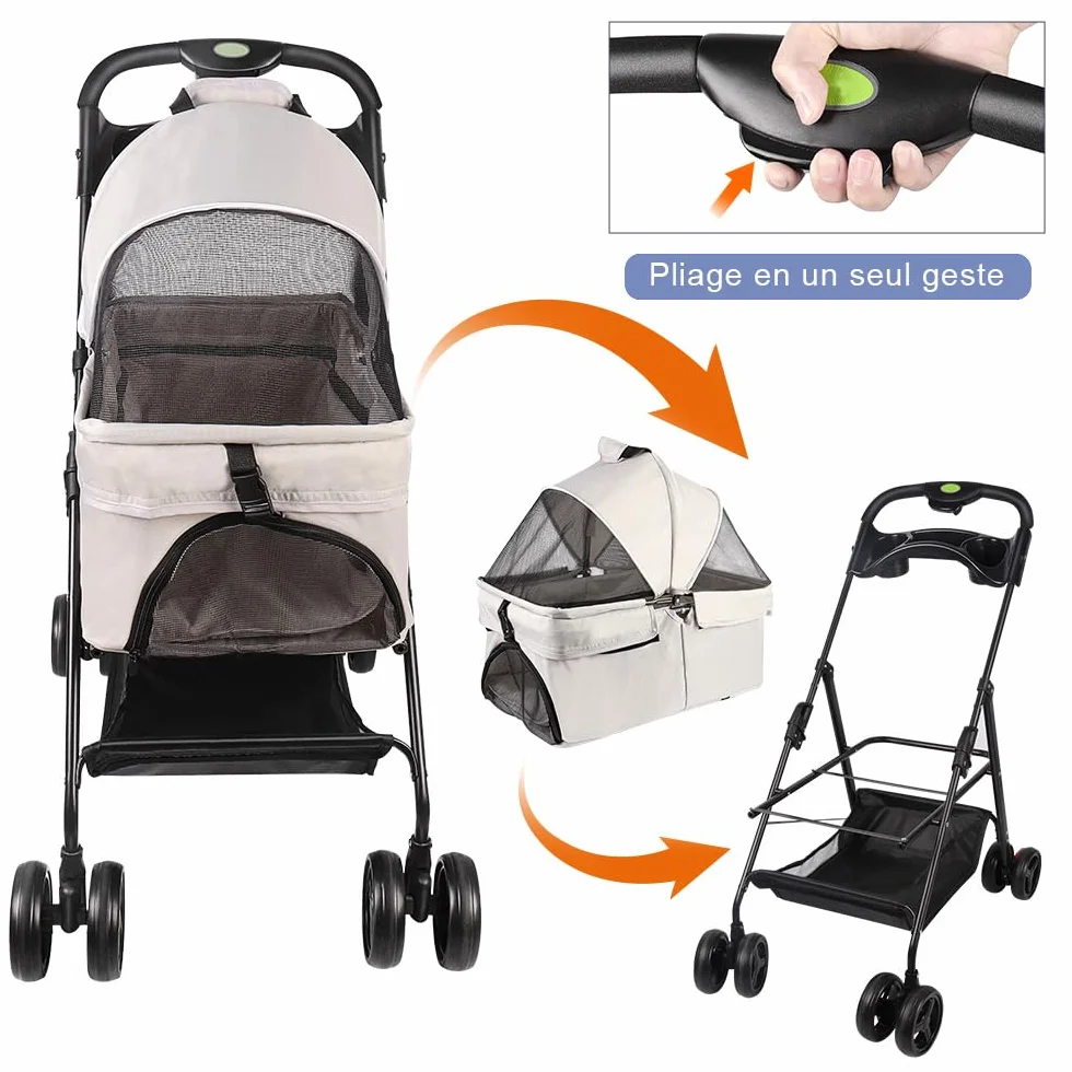 Passeggino per cani 3 in 1,Passeggino Buggy pieghevole animali carrello pieghevole cane gatto portabicchieri cestino portaoggetti incluso ruote con freno tessuto 600D Oxford acciaio