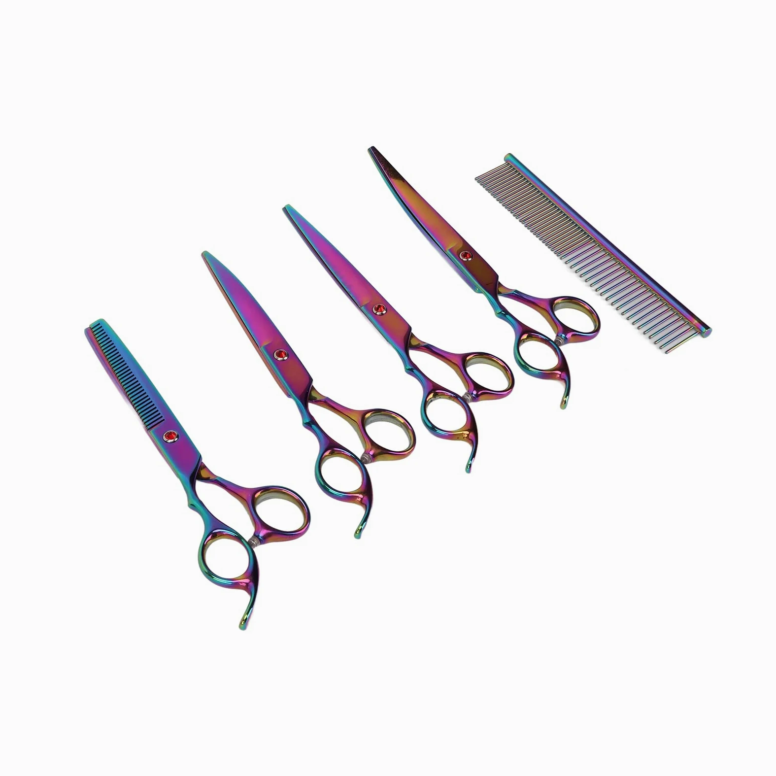 Qcwwy Set di Forbici per Toelettatura, Cesoie per Rifinitura in Acciaio | Kit 4 in 1 con Forbici Dritte e Dentate, Impugnatura Ergonomica e Pettine