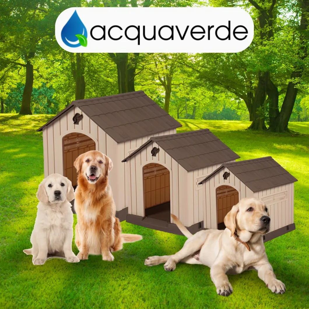 acquaverde | Cuccia per Cani da Esterno, Taglia Grande/Large Casetta per Cani in Resina, Impermeabile, Resistente, Base Isolante e Tetto Spiovente, Facile da Montare - Beige/Marrone | cm. 93x99x98