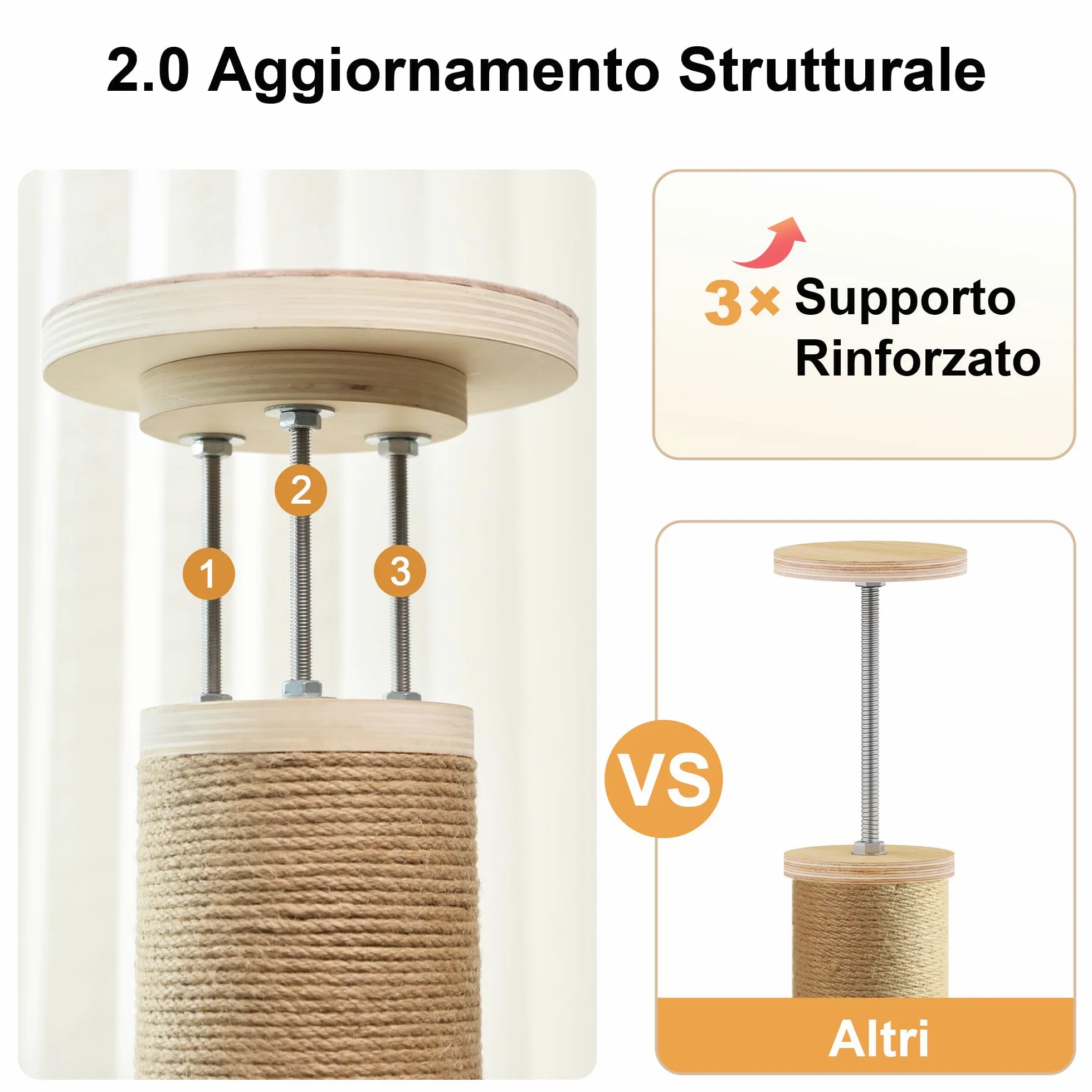 FUKUMARU Albero Tiragraffi per Gatti al Soffitto, 6 Livelli Altezza Regolabile (1.8-3 m),Torre Arrampicata con Palo Tiragraffi Rinforzati, Centro Attività con Tenda e Amaca Morbida per Gatti. Beige
