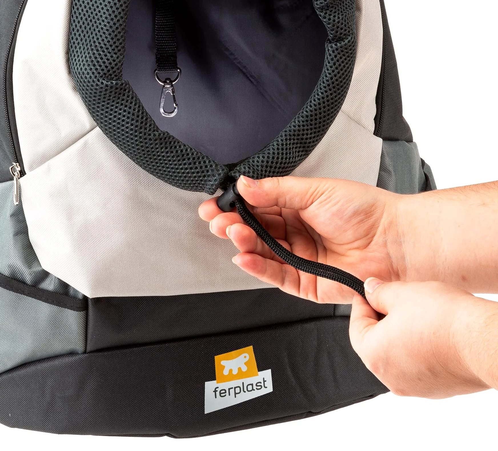 Ferplast Zaino per Cani KANGOO, Trasportino Gatto, Zaino per Gatti, Ampia Apertura, Cinghia di sicurezza, Cinghe Regolabili, Max 8 Kg, 41,5 x 20 x 43H cm, Grigio