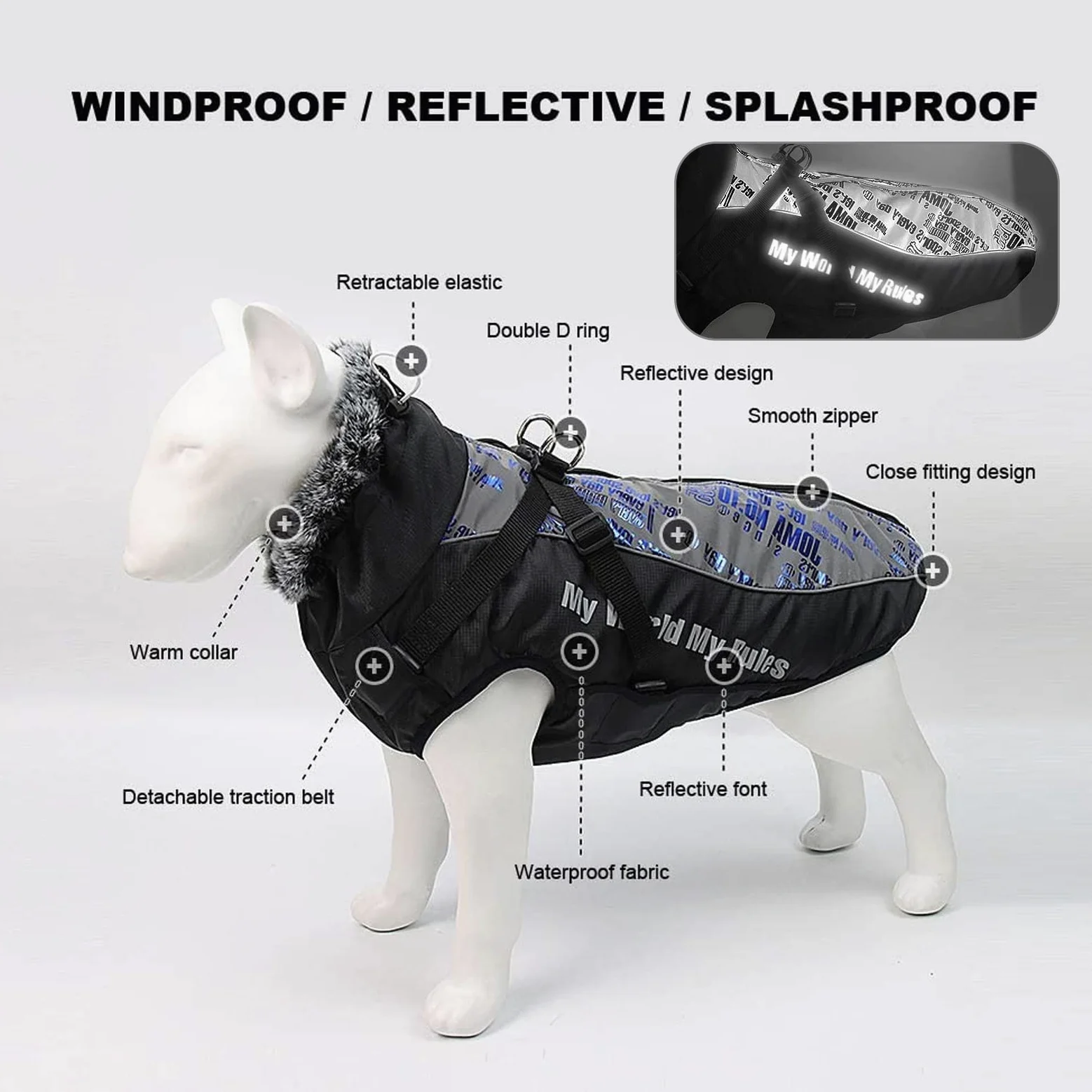 PETCUTE Cappotto Cane Invernale, Cappotto per Cani Impermeabile con Imbracatura,Giacca Invernale Calda con Strisce Riflettenti,Giacca Antivento per Cani di Piccola Taglia Grande Media,5XL