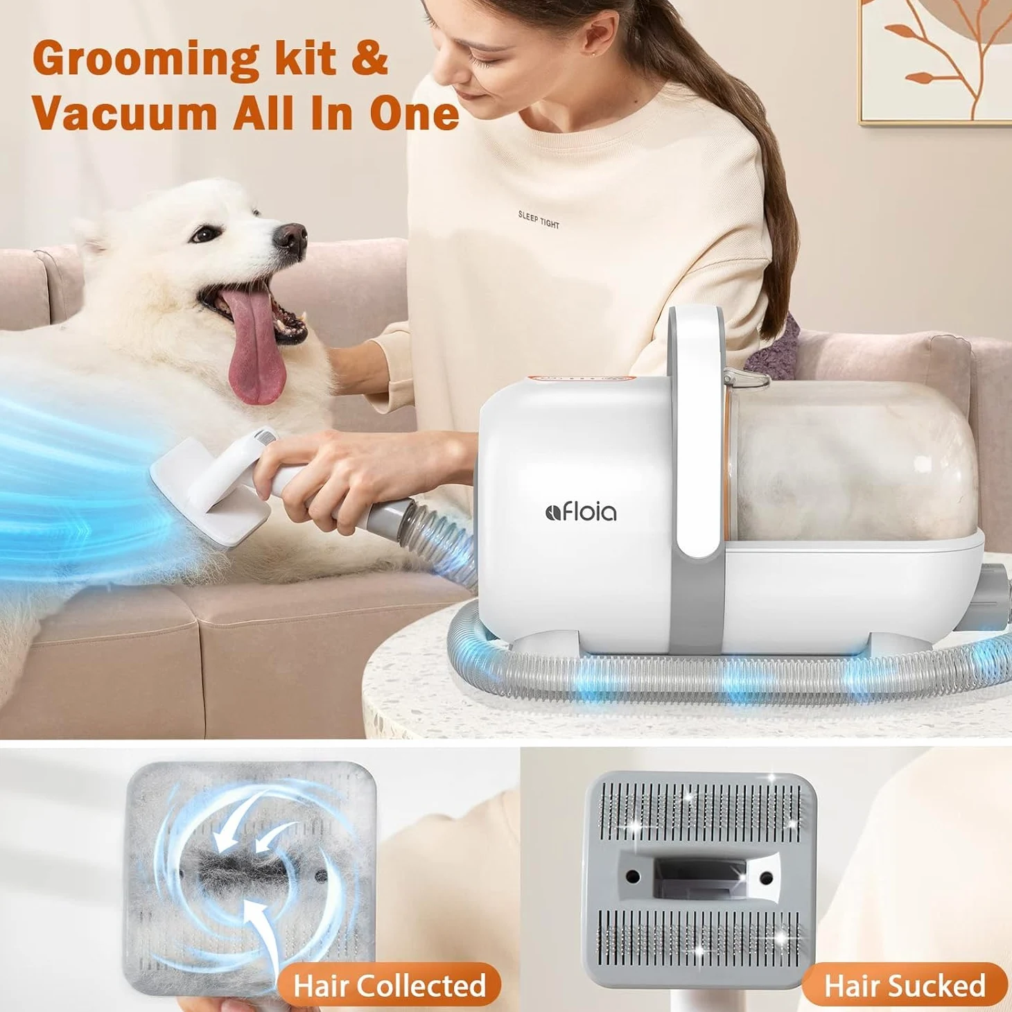 Afloia Tosatrice per Cani Professionale, Toelettatura e Aspirazione a Vuoto per Animali Domestici, Rasoio per Gatti Pelo Lungo, 7 Strumenti Tosatore