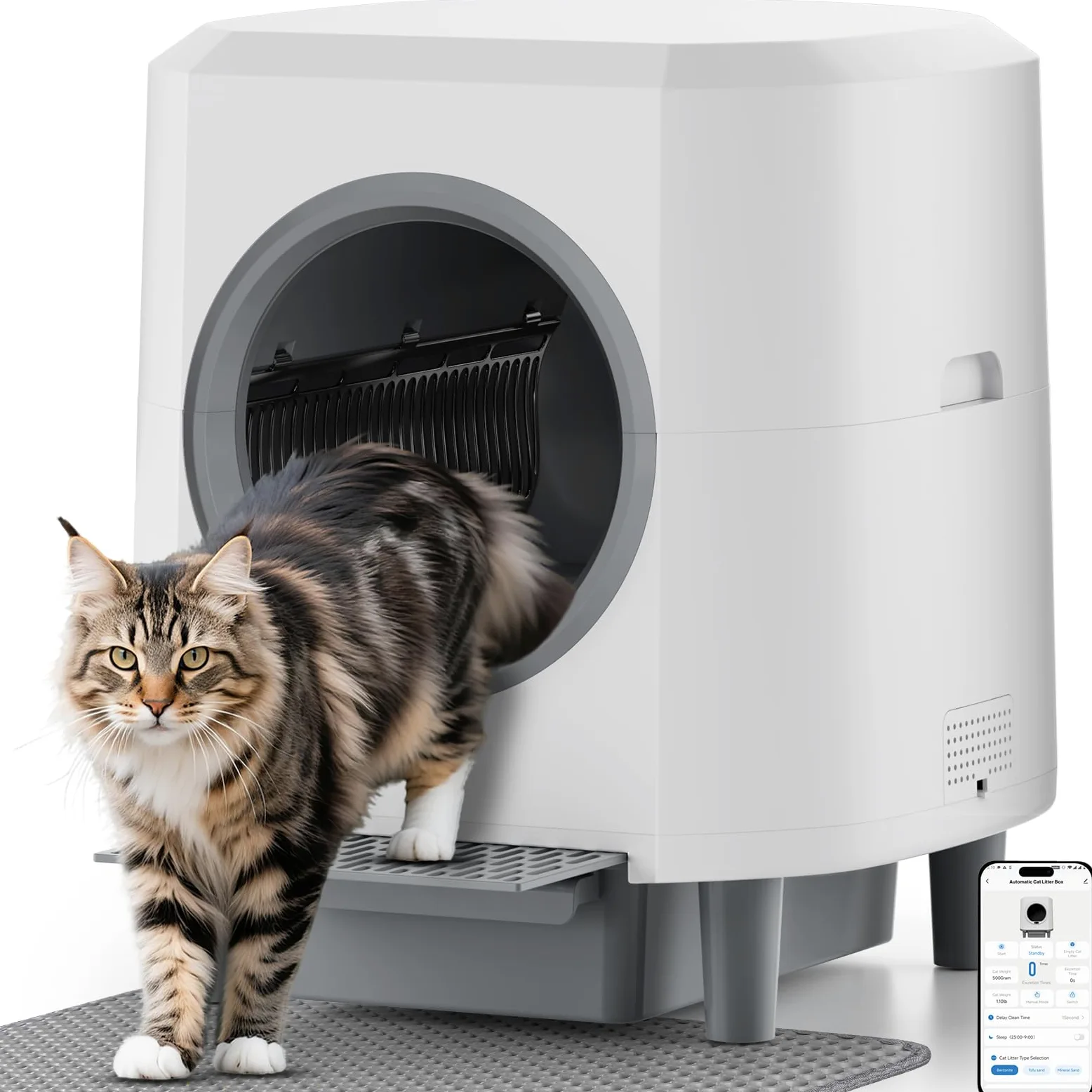 Lettiera Gatto Autopulente Silenziosa, Anti-Perdite/Schiacciamento/Odore, Lettiera Automatica Wifi per Gatti con APP, 90L Per Più Gatti, Svuotamento Con Un Solo Tasto, Facile da Pulire