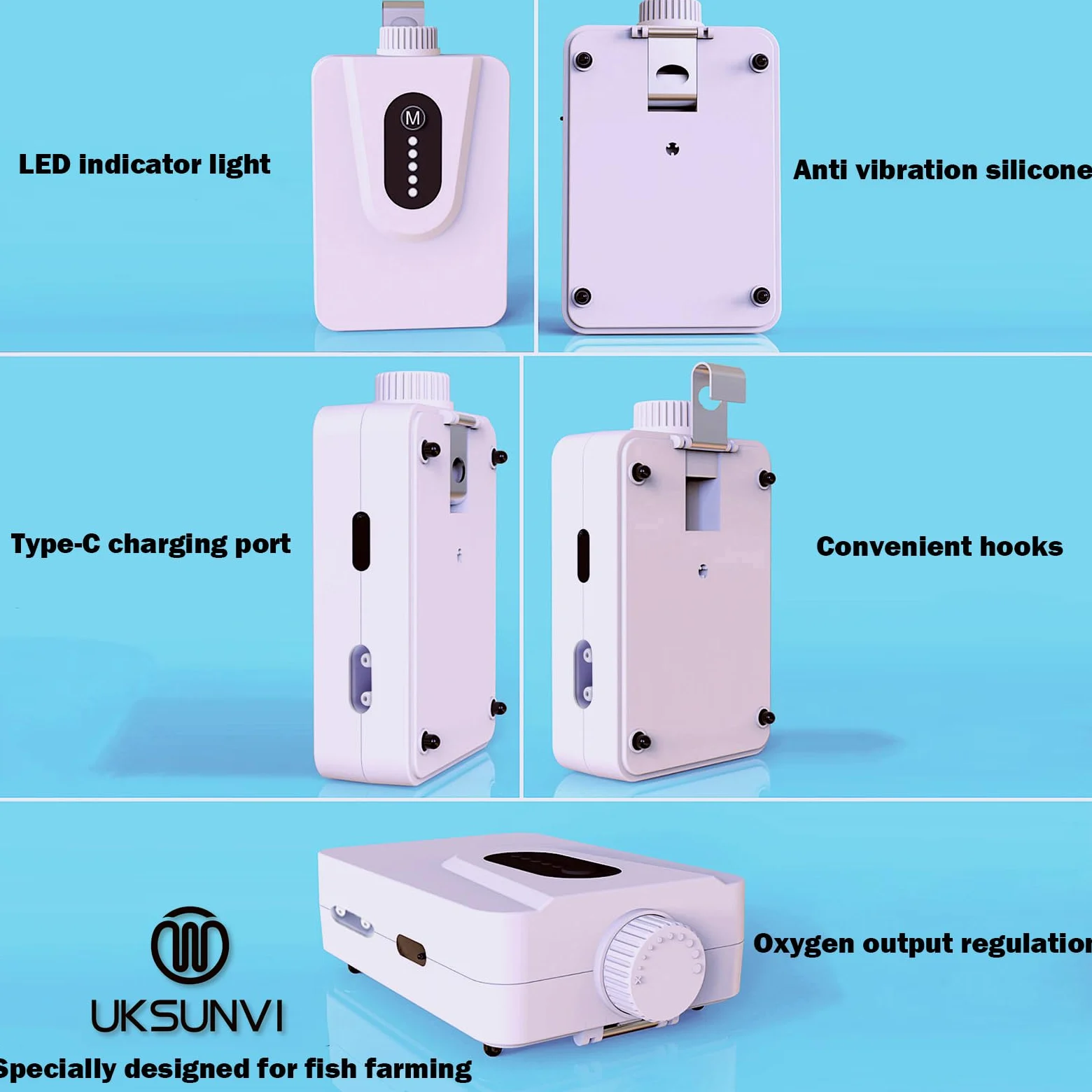 Pompe ad aria solare, 6 W, con batteria da 6000 mAh, ricarica USB e ricarica solare sono disponibili, pompa ad aria ossigenata, aeratore per acquario, aeratore con tubo per bolle d'aria, per