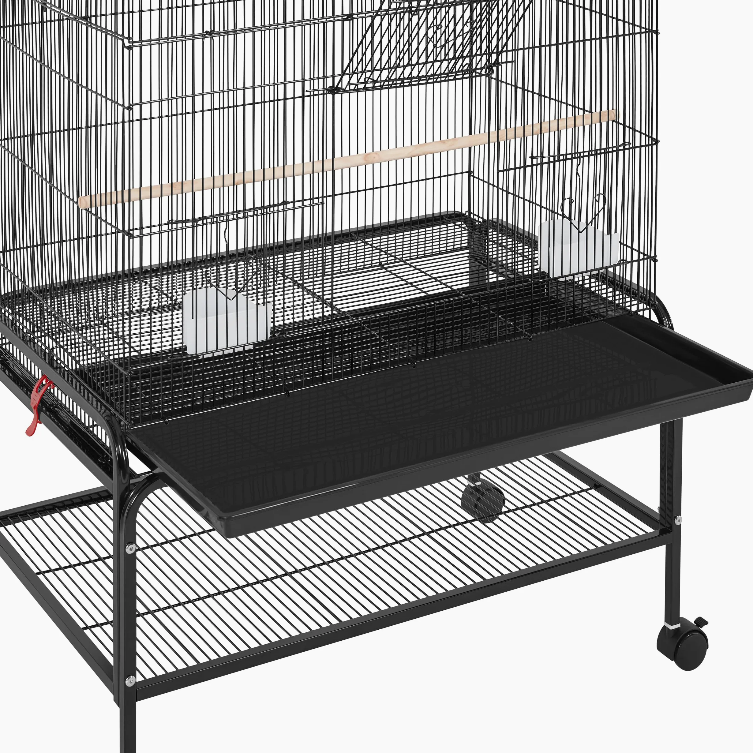 Gabbia Voliera per Uccelli Canarini Pappagalli, Grande con Ruote, Vassoio Estraibile, da Interno ed Esterno 79 x 49 x 135 cm Nero