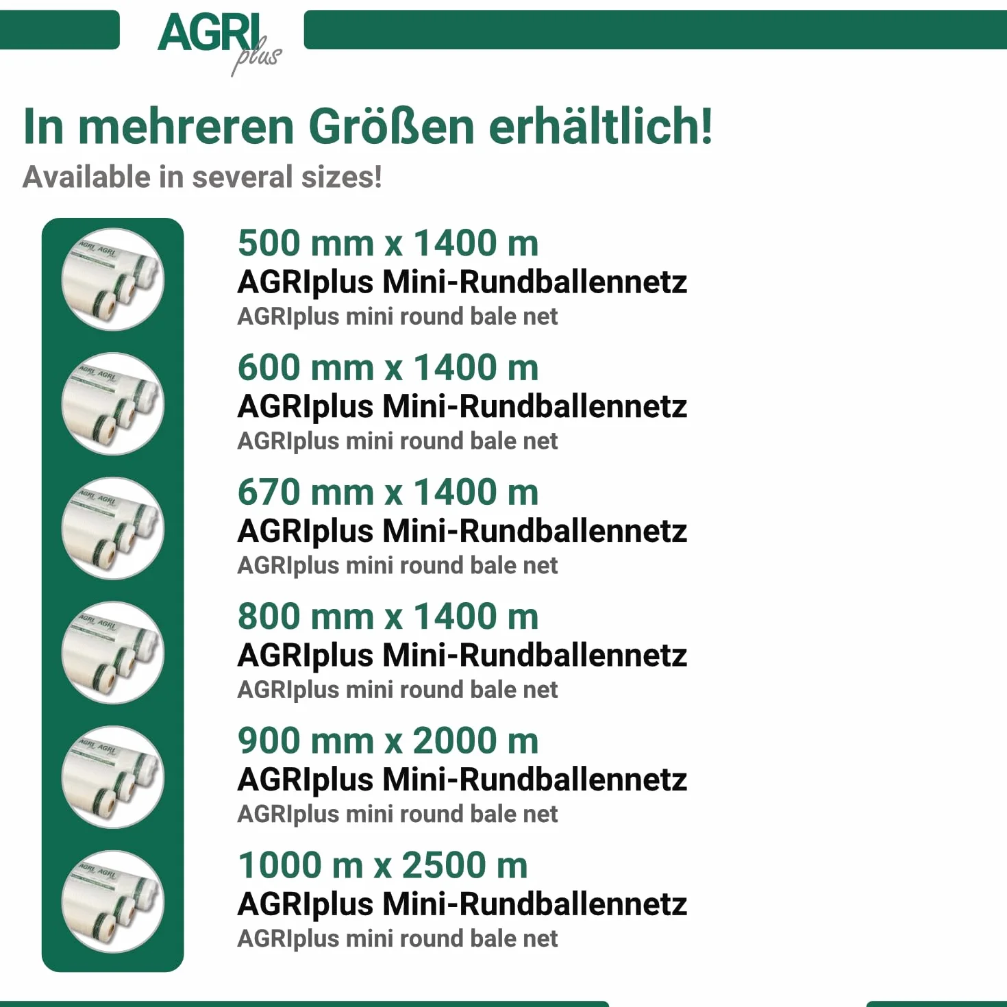 AGRIplus Rete avvolgitrice per mini balle rotonde | 500 mm x 1400 m | Resistente agli UV e agli strappi | Rete per legna da ardere | Rete per balle rotonde | Rete per fieno | Rete per presse