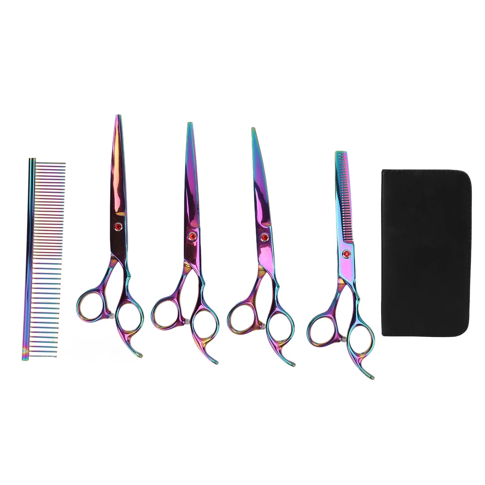 Qcwwy Set di Forbici per Toelettatura, Cesoie per Rifinitura in Acciaio | Kit 4 in 1 con Forbici Dritte e Dentate, Impugnatura Ergonomica e Pettine