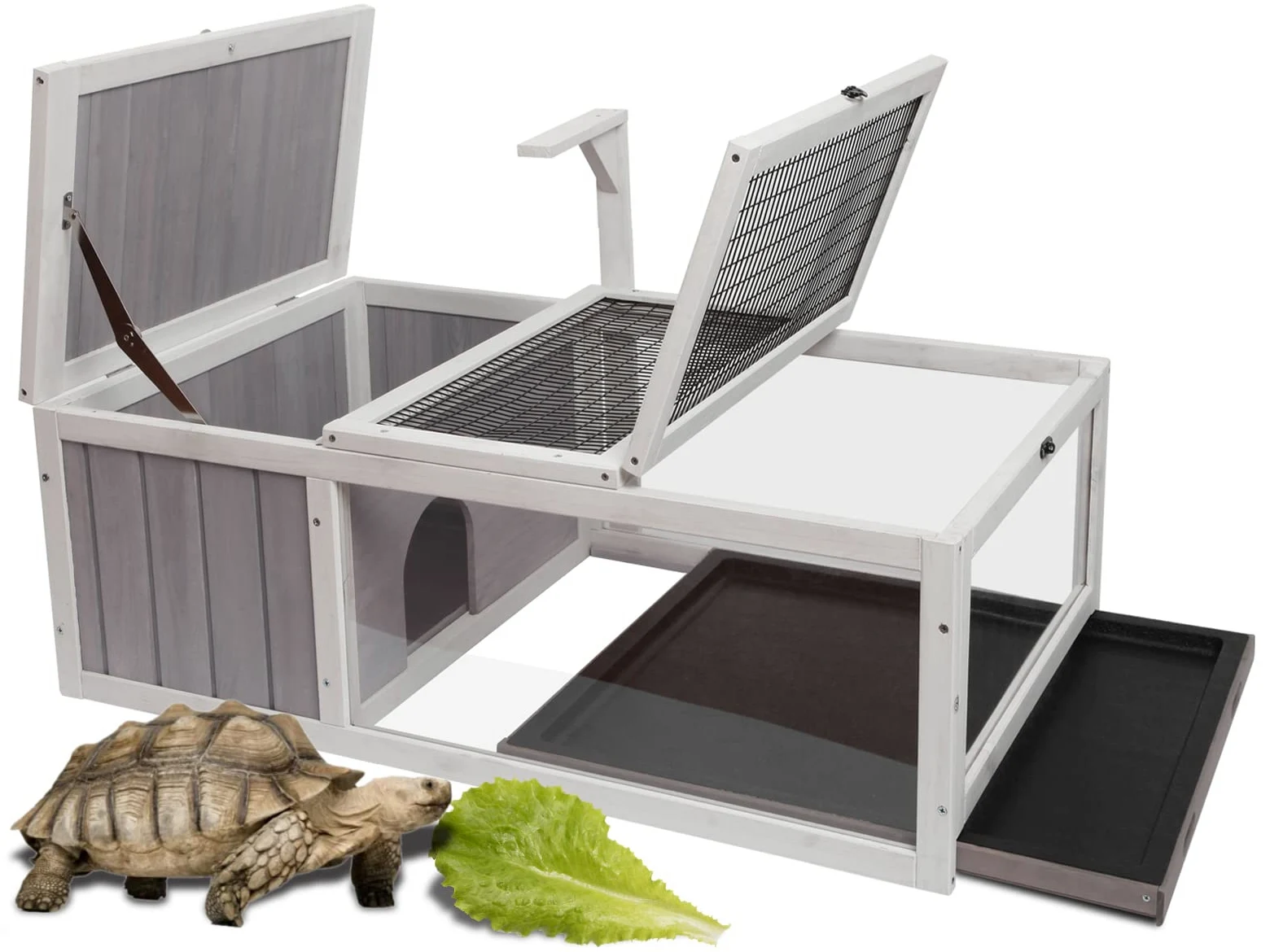 Tartaruga House Habitat Box in legno per interni ed esterni, recinto per tartarughe da interno per piccoli animali, gabbia per rettili da esterno grigio