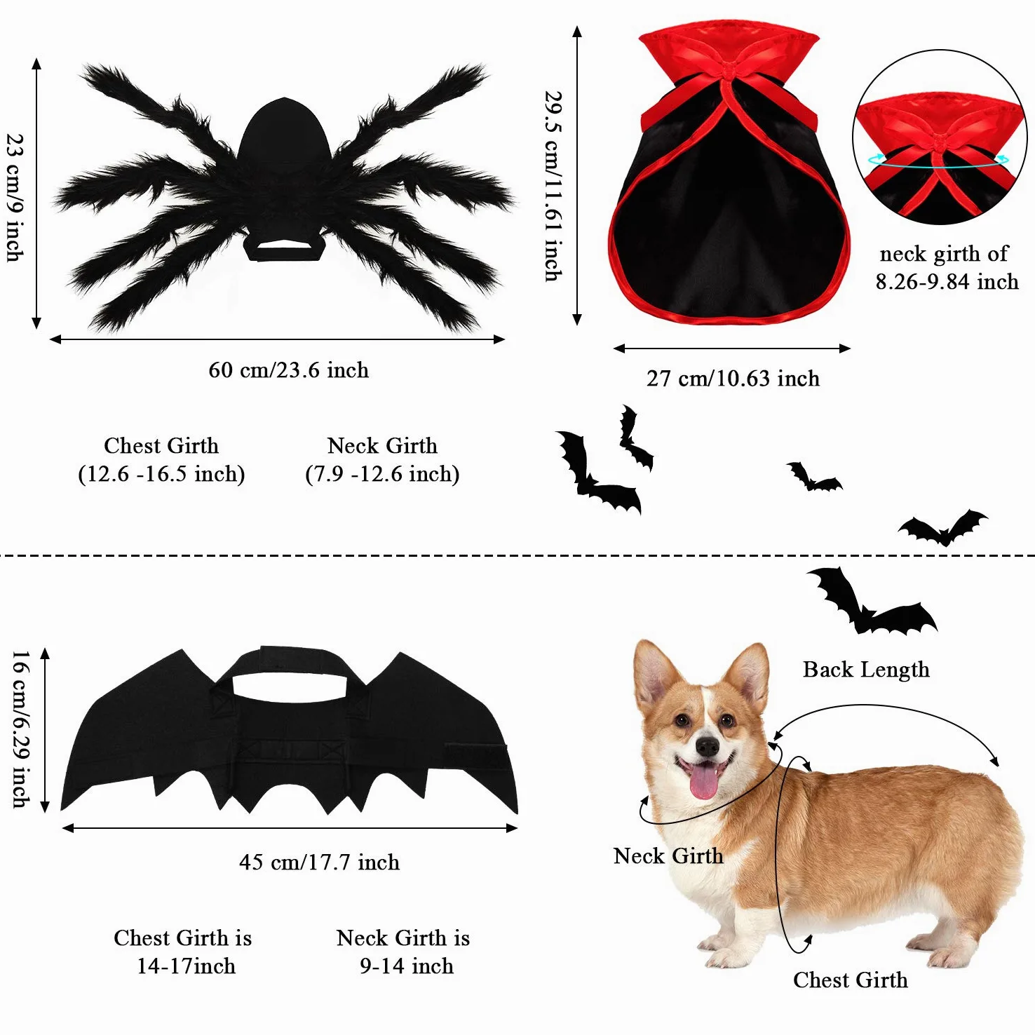 3 Set Costumi per Cani Gatto di Halloween, Ali Pipistrello da Animale Mantello Vampiro Strega Imitazione Gigante Ali di Ragno Accessori Cosplay Costume Animali Halloween Decor Ala per Cani Gatti