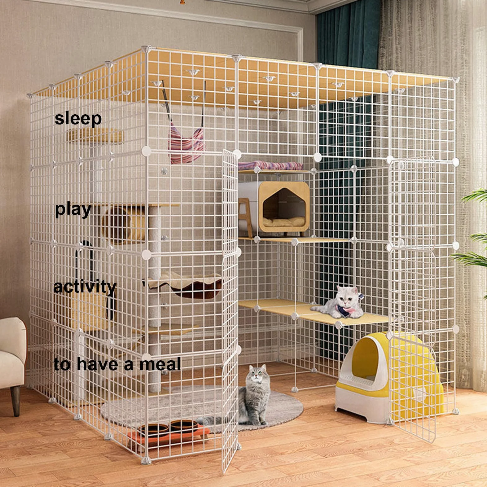 Gabbia per gatti extra large, in filo metallico staccabile, per 1-3 gatti, spaziosa e sicura, per uso interno, facile da montare e pulire