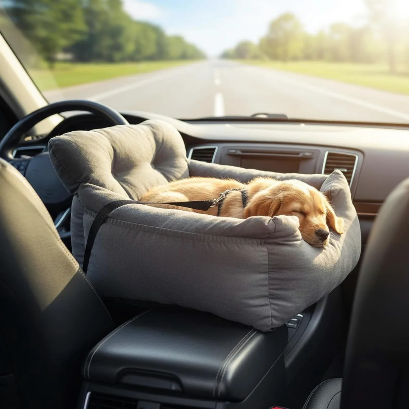 Vehicle Seat Cushion Cuccia da Viaggio Auto per Animali Domestici con Pelliccia Calda Strisce Regolabili Installazione Stabile su Console Centrale, color to 1, 58x52x31 CM