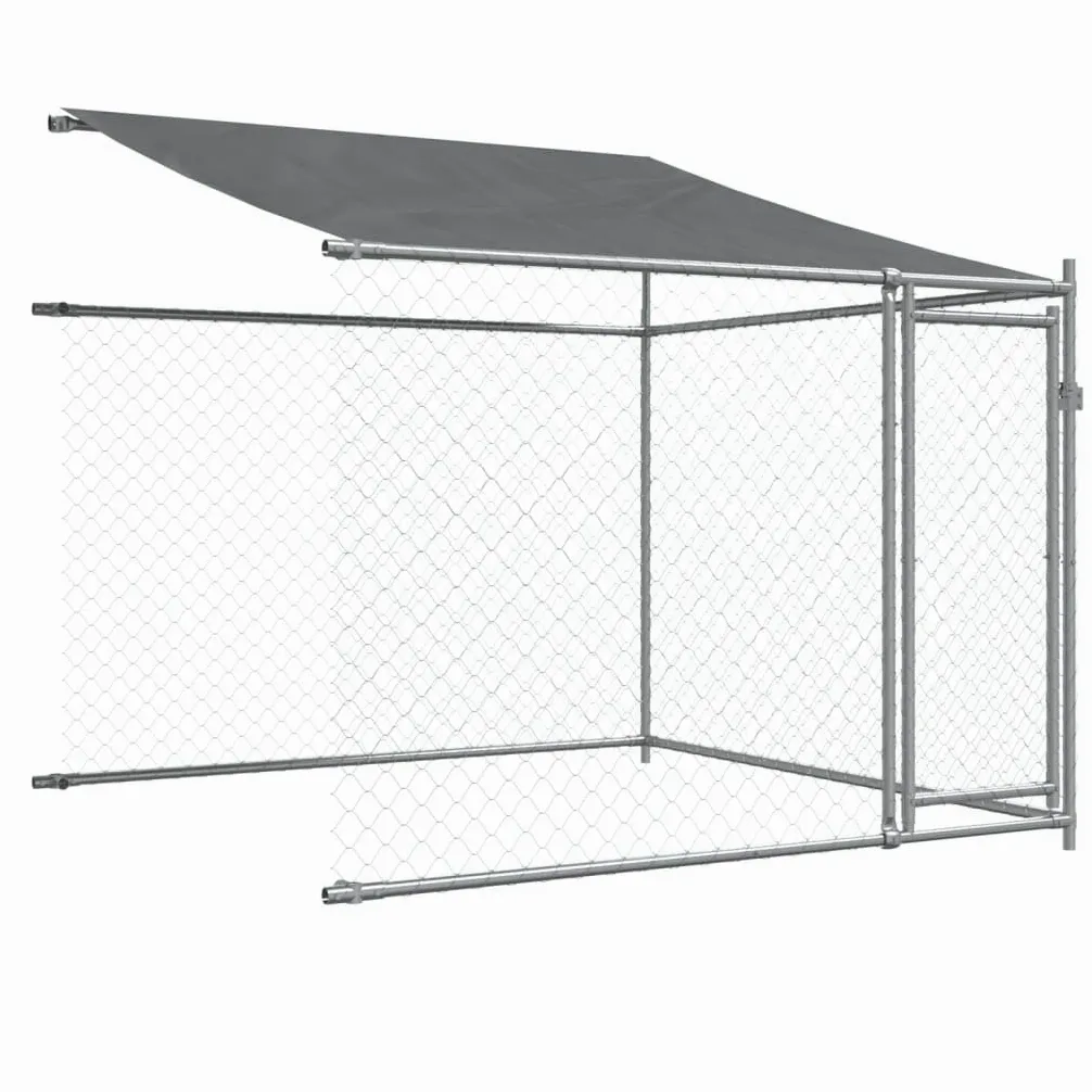 IKAYAA Recinto per Cani da Esterno Box per Cani da Esterno Cuccia Cane Esterno Gabbia Cani con Tetto e Porte Acciaio Zincato-8 x 2 x 2 m/3 uscite