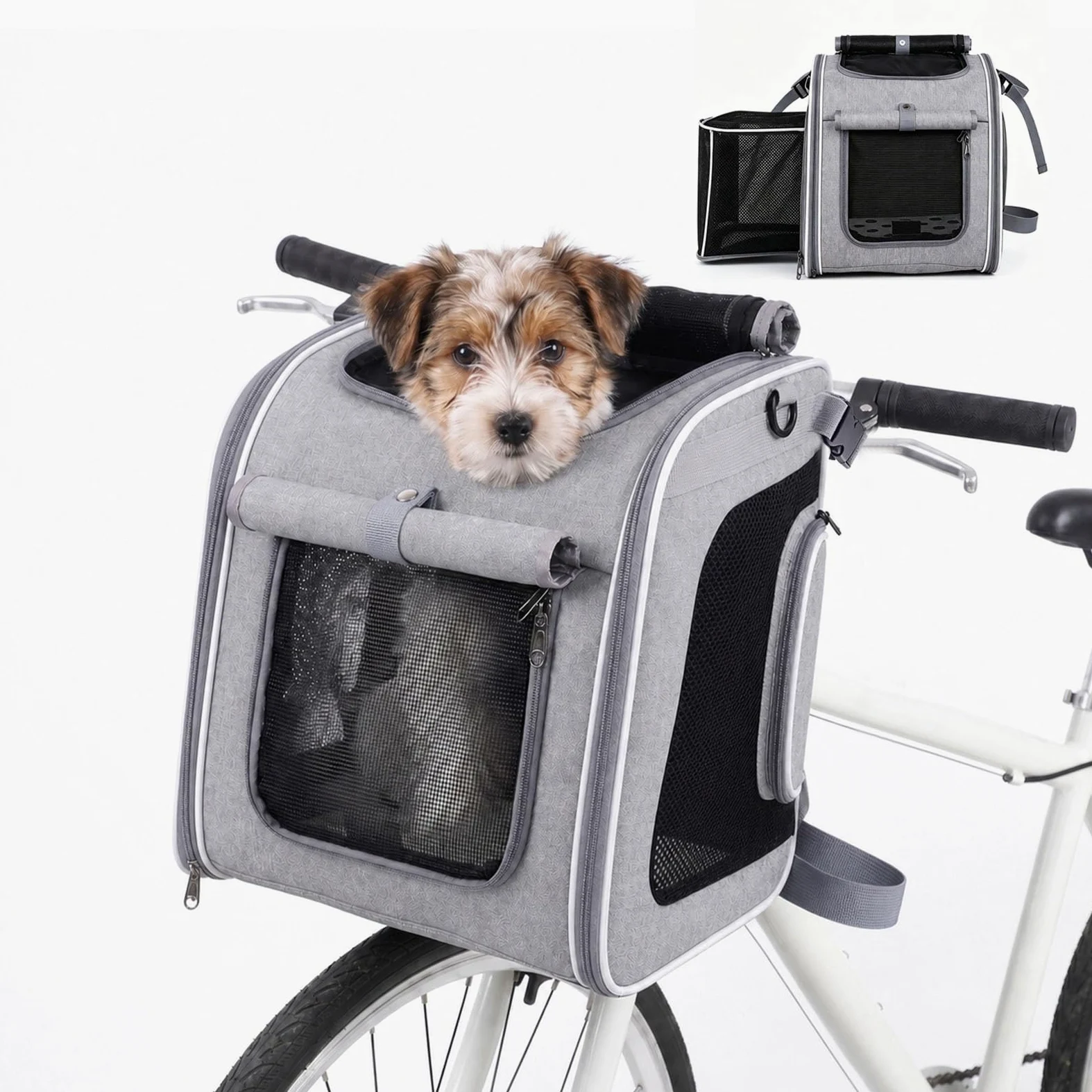 Cestino da Bici Anteriore per Cani e Gatti – Zaino Trasportino Portatile con Finestre in Rete Traspirante, Cerniera SBS e Supporto Robusto – Tracolla Regolabile per Viaggi e Passeggiate