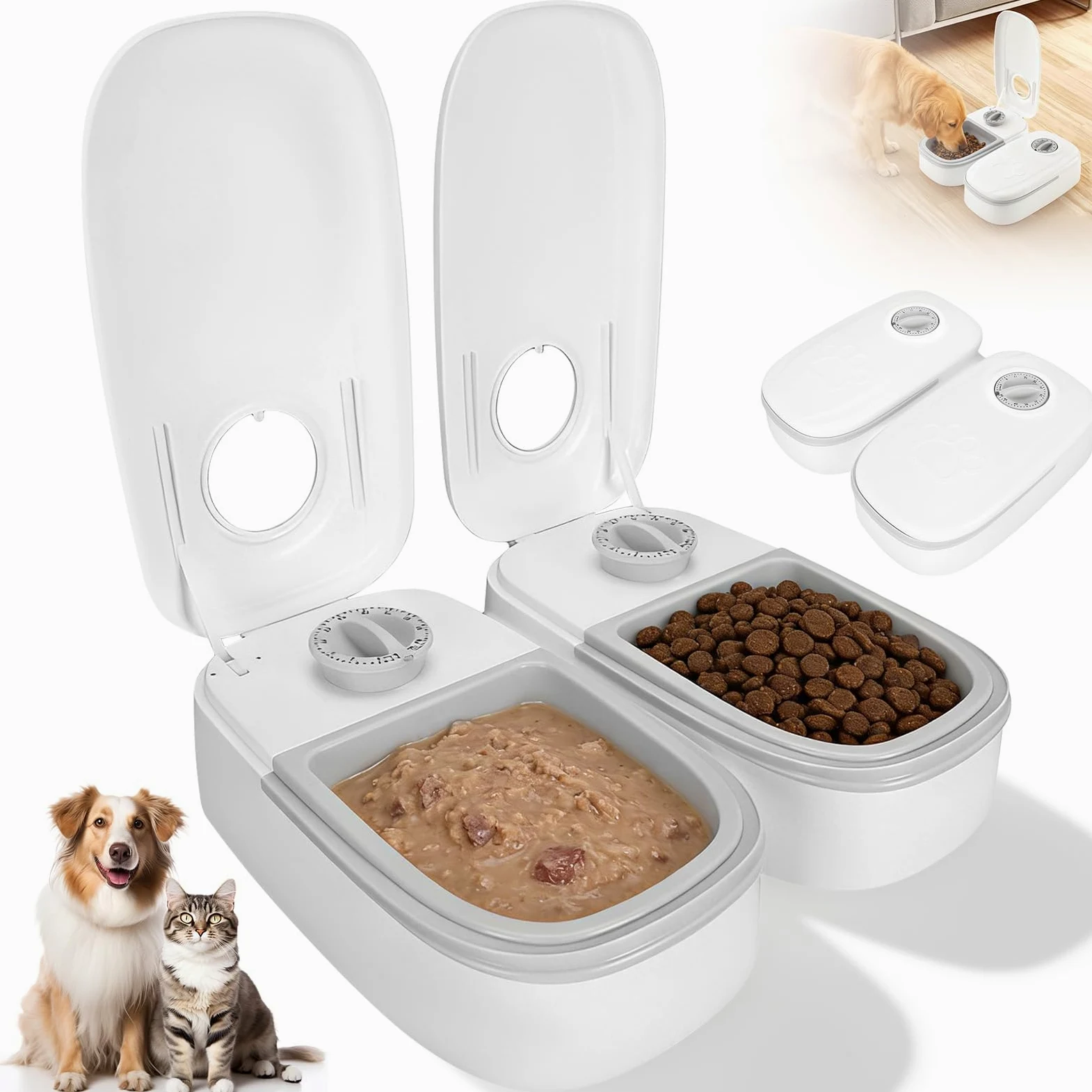 Distributore Automatico Cibo Gatti con Timer 48 ore, Dispenser Crocchette Gatto Cane 700 ml Lavabile, Mangiatoia Automatica per Animali Domestici, Alimentatore per Secco e Umido Gatti Cani di Piccola