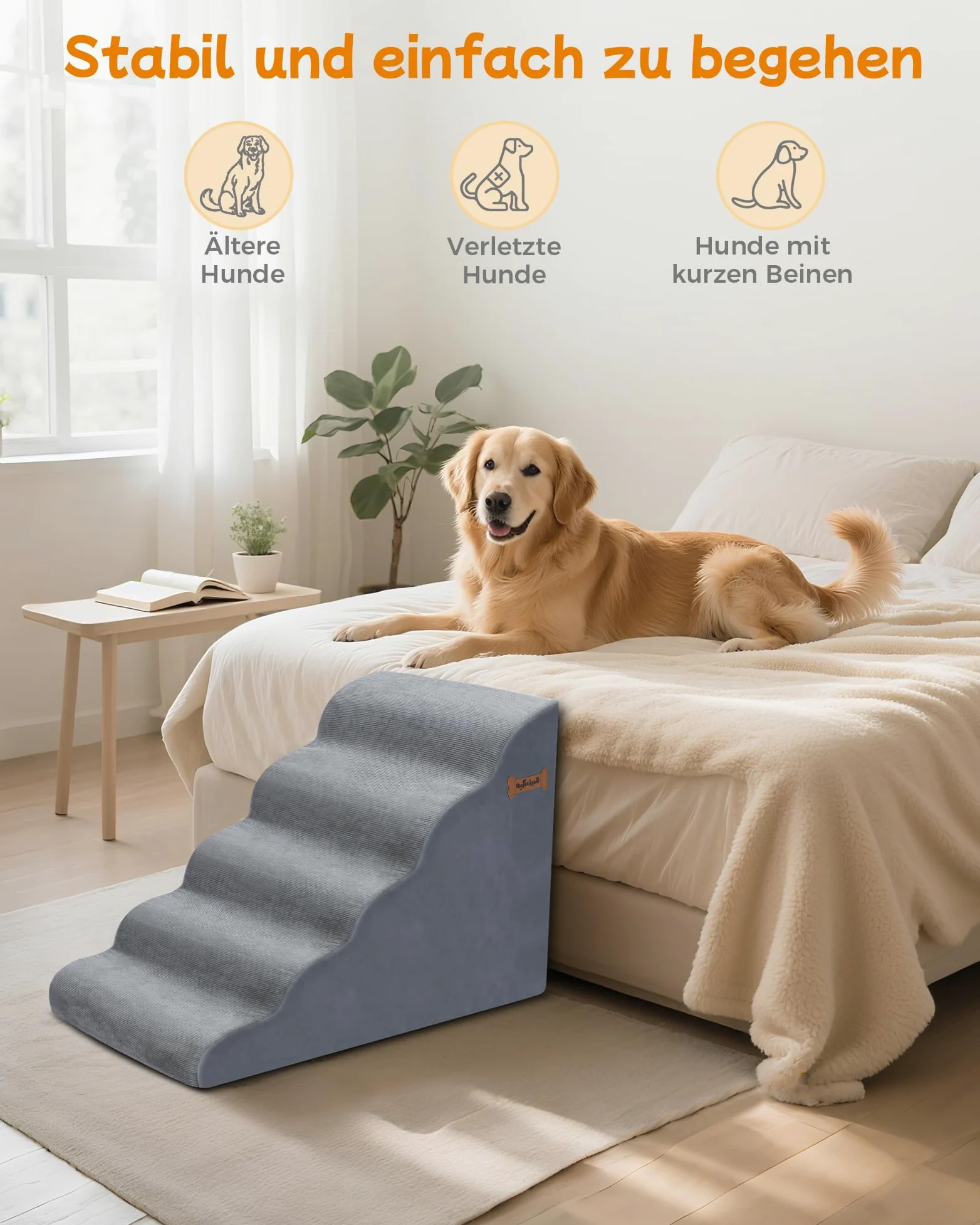 Scaletta per cani, scalini per cani, 5 livelli, 40 x 87 x 60 cm, per divano e letto alto, gradini antiscivolo, rampa in schiuma alta 60 cm, ideale per piccoli animali domestici, gatti anziani con
