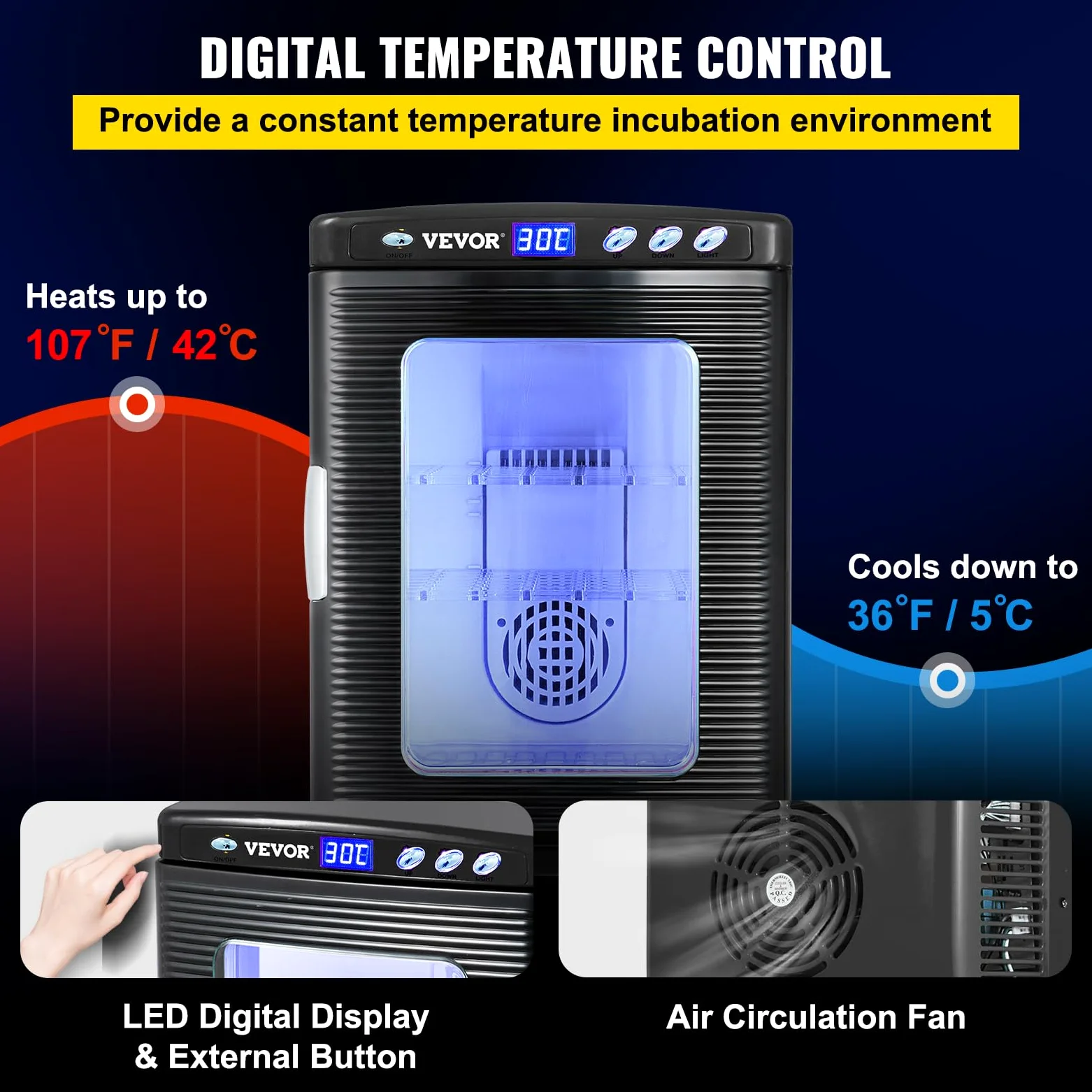 Happybuy Incubatore per Uova per Rettili 25L, Incubatore per Uova per Rettili Neri 5-60 ° C, Espositore per Riscaldamento, Scientifico per Piccoli Rettil, Incubatrice per Uova Automatica, Nero