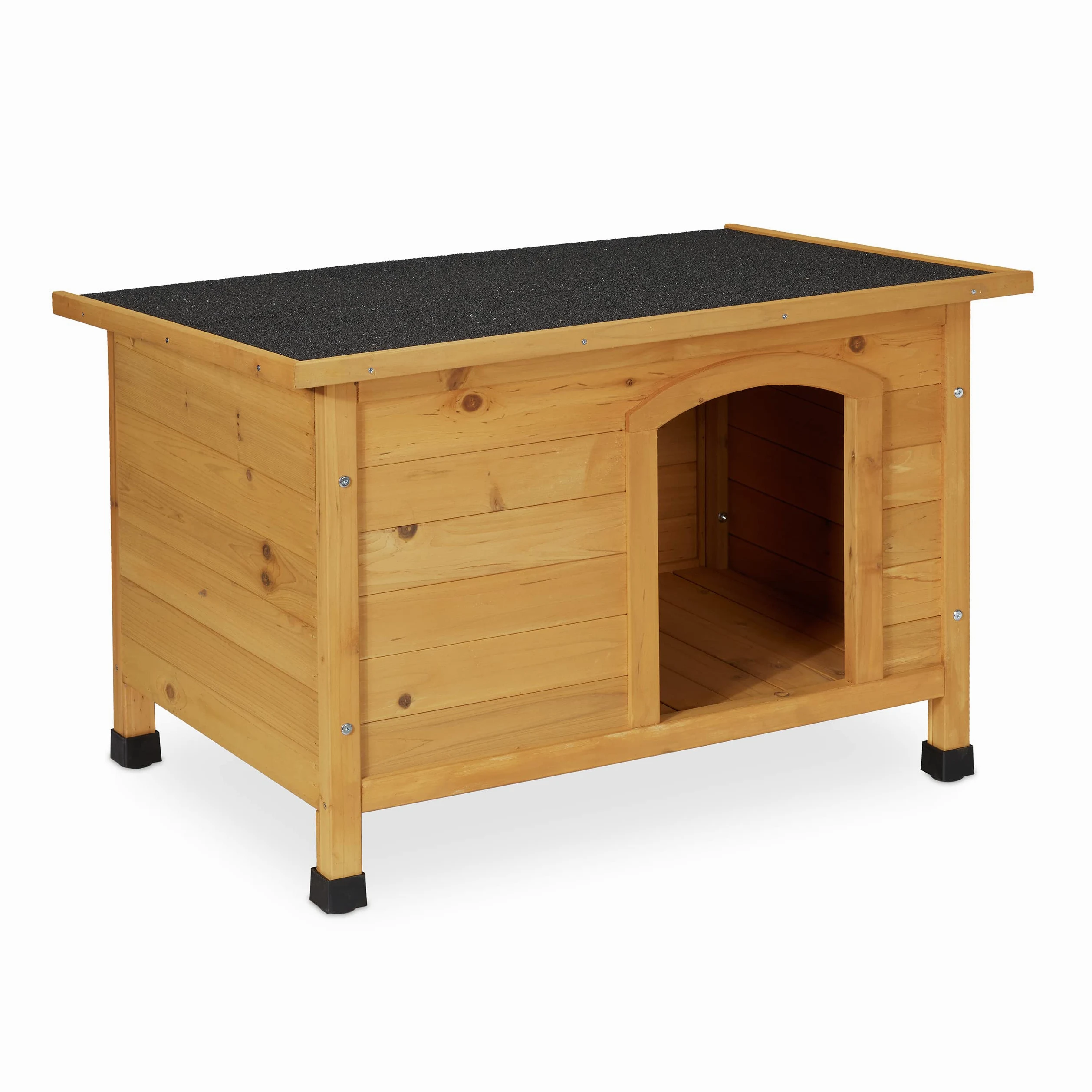 Relaxdays Cuccia per Cani, Casa in Legno, Tetto Asfaltato, Resistente alle Intemperie, HLP: 58x86x58 cm, Naturale Nero
