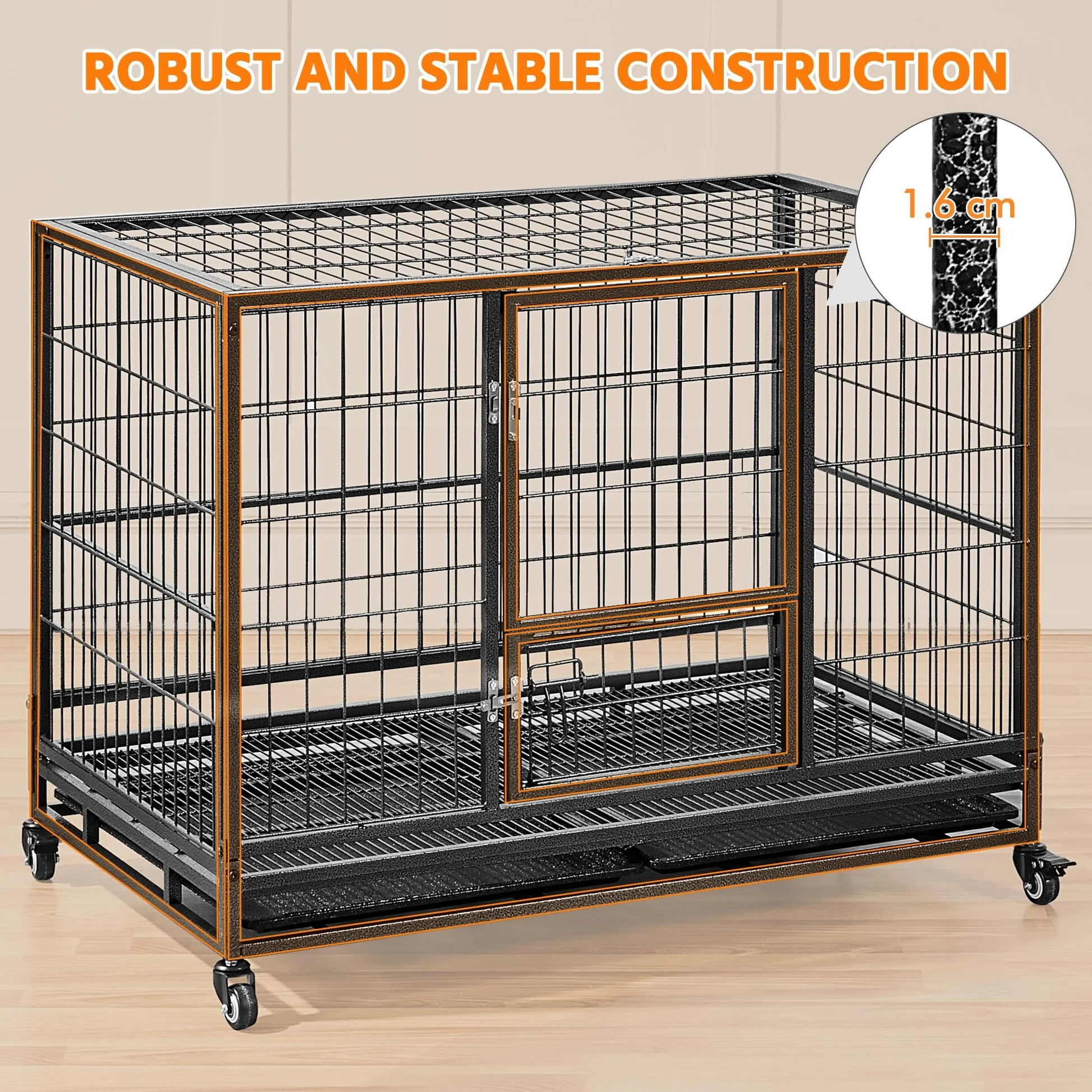 Yaheetech Gabbia per Cani Kennel Pieghevole 106 x 65 x 81 cm in Metallo Grande Tetto Apribile Medio con Ruote e Chiavistello Due Vassoi Rimovibili Sportello Nero