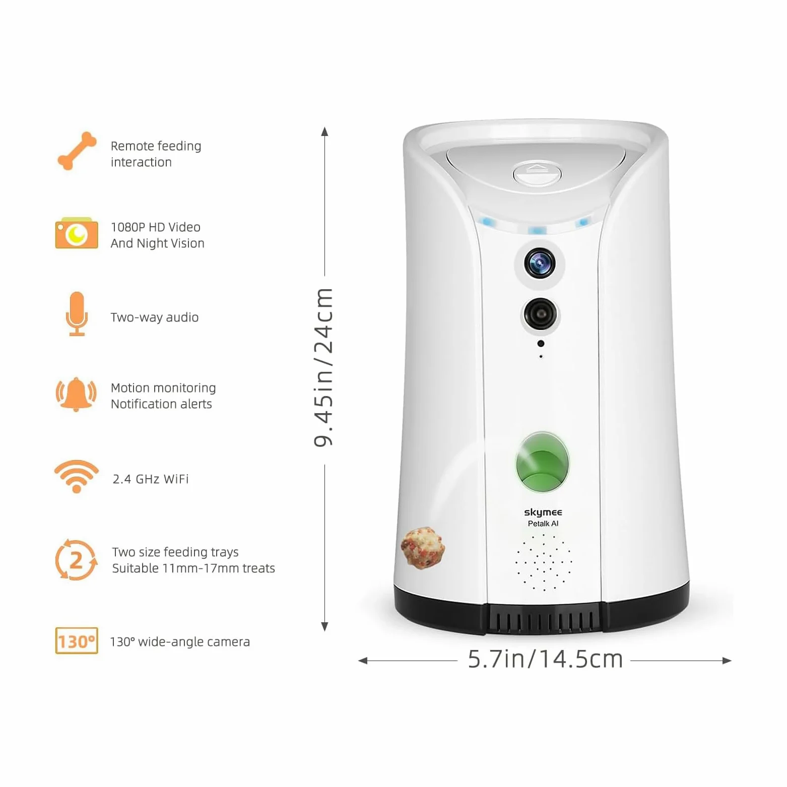 SKYMEE Dog Camera Videocamera per Cani con Treat Dispenser Lancio Croccantini Videocamera per Animali WiFi Telecomando 1080P HD Visione Notturna Audio Bidirezionale, Compatibile con Alexa
