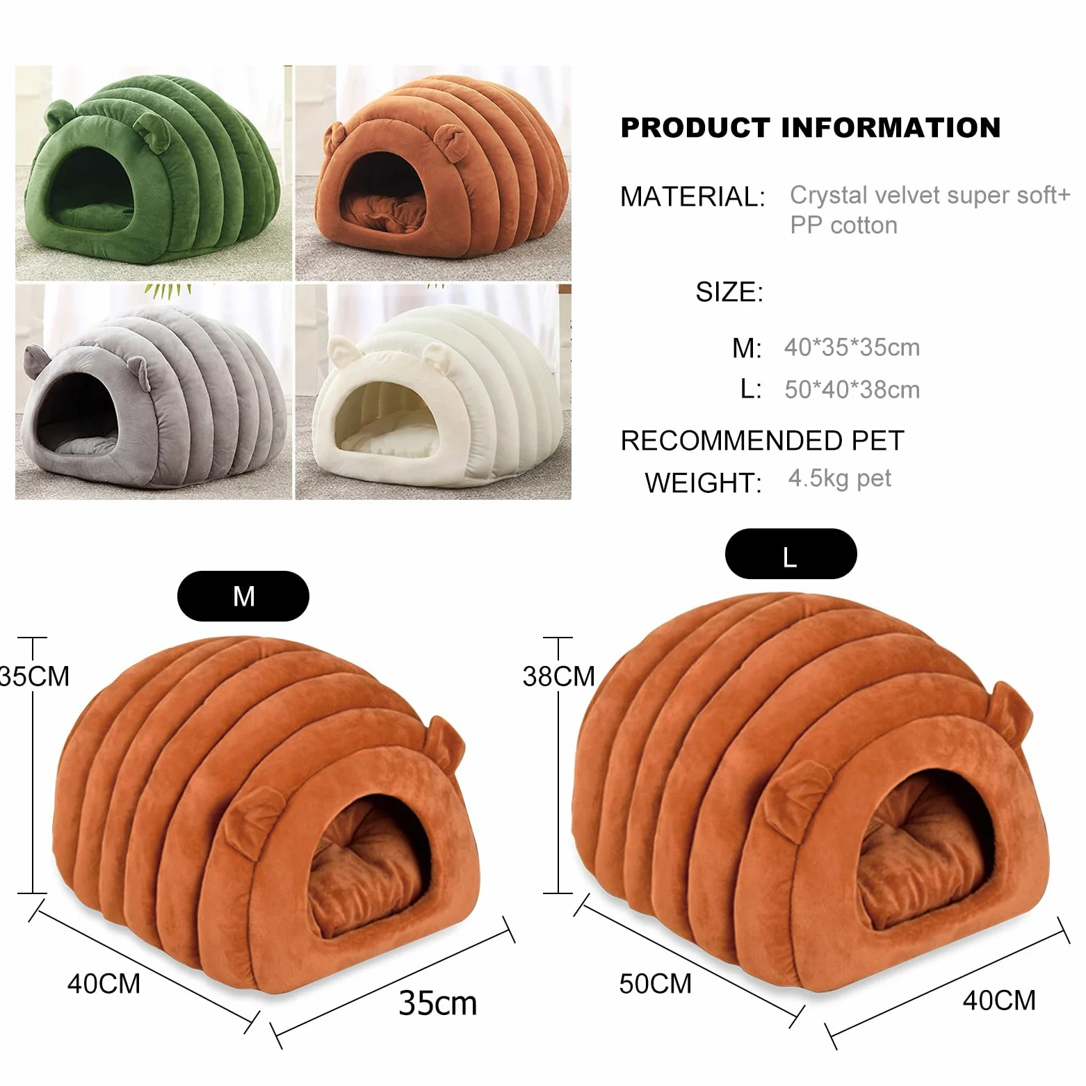 PETCUTE Cuccia per Gatti,Letto per Gatti per Interni,Cuccia Semichiusa per Animali Domestici con Cuscino Sfoderabile,Casa Lavabile per Animali di Piccola Taglia