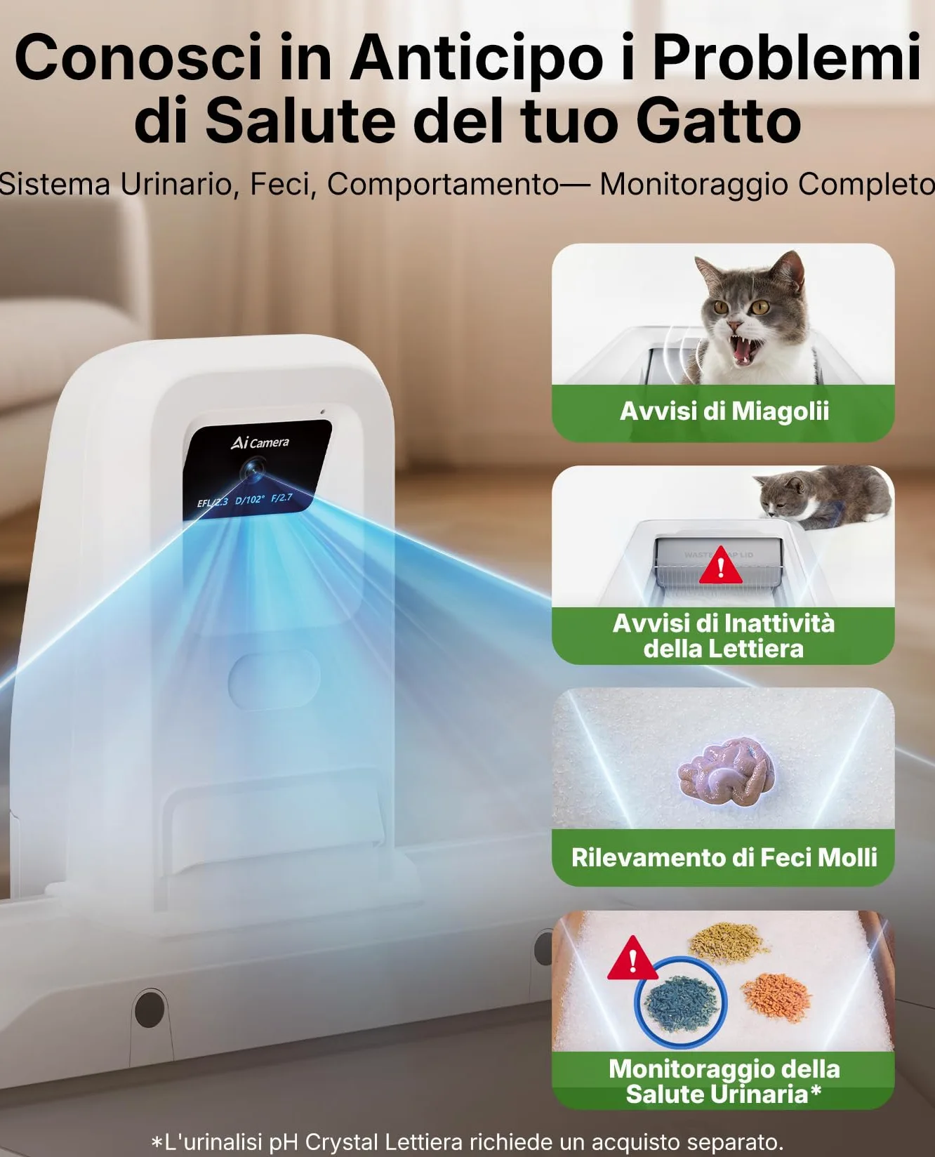 PETKIT PUROBOT Crystal Duo Lettiera Gatto Autopulente con Cappuccio Chiuso, Telecamera AI, Monitoraggio Intelligente della Salute, Pulizia Bidirezionale, Eliminazione degli Odori