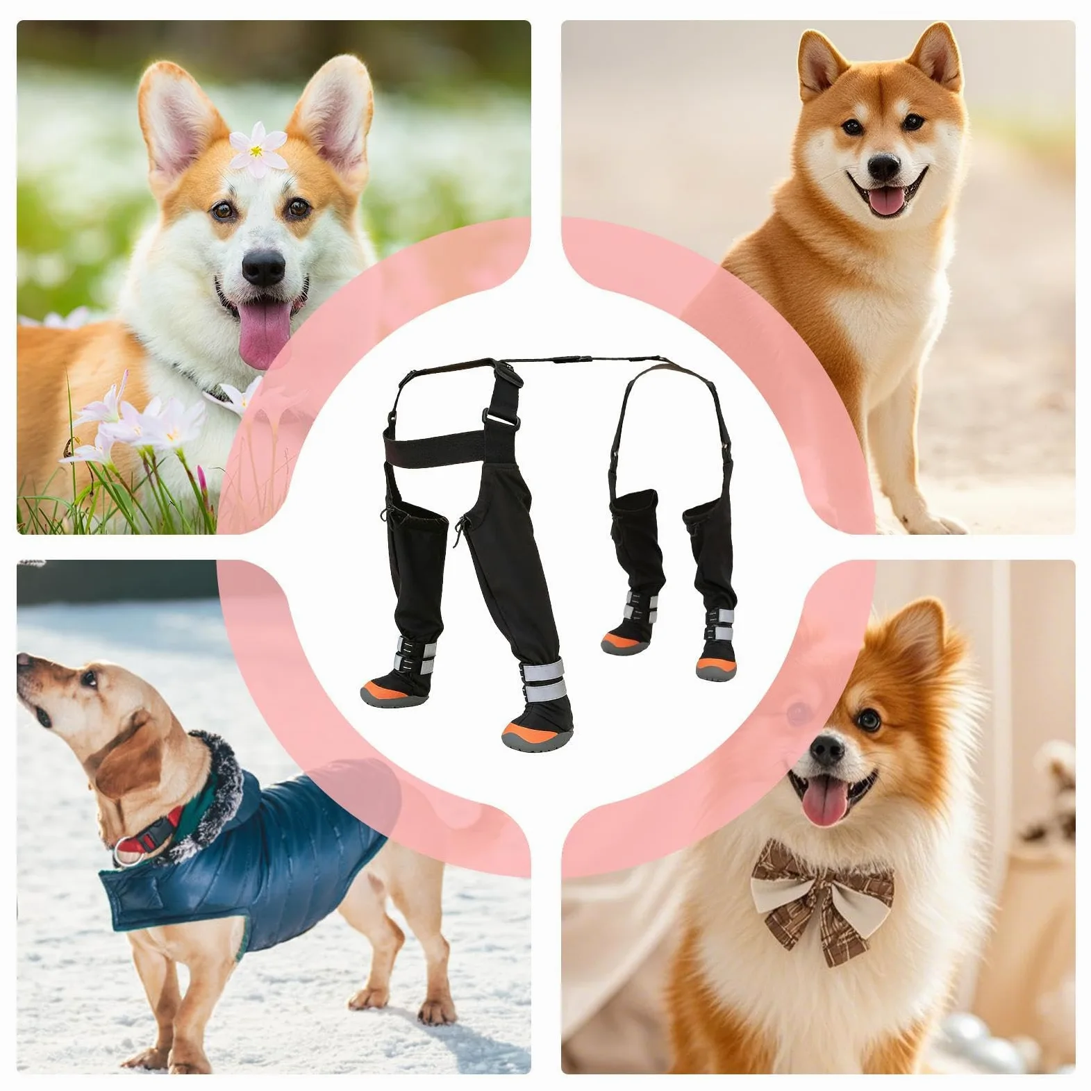 Stivaletti Regolabili per Cani Impermeabile Antiscivolo Protettivo | Pantaloni da Neve Antiscivolo Regolabili con Striscia Riflettente per Pioggia Neve Inverno Cani Cuccioli