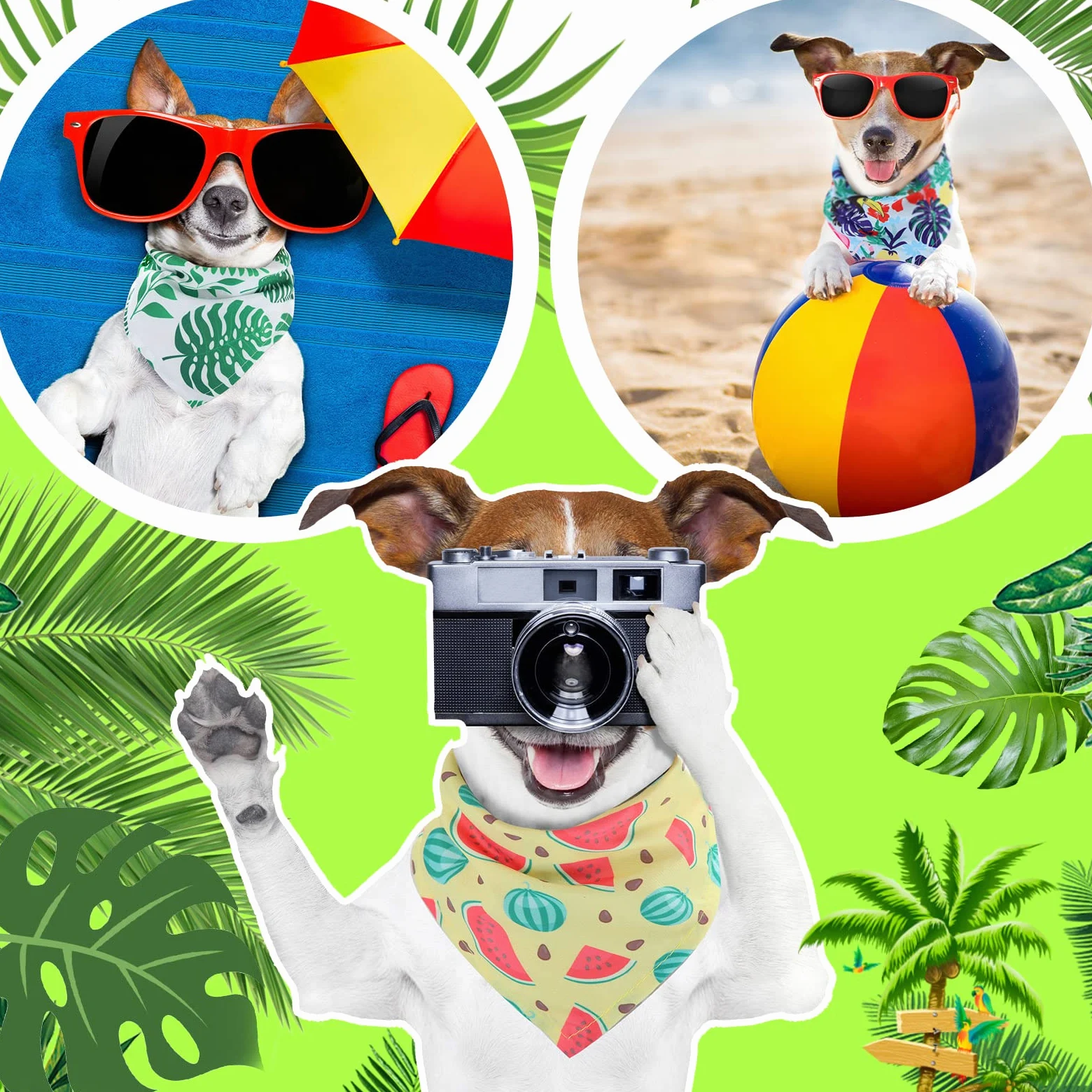 Chunful 50 bandane per cani per l'estate all'ingrosso bandane hawaiane bavaglino triangolo sciarpa per cani con motivo foglie di frutta fenicottero per l'estate accessori per animali domestici