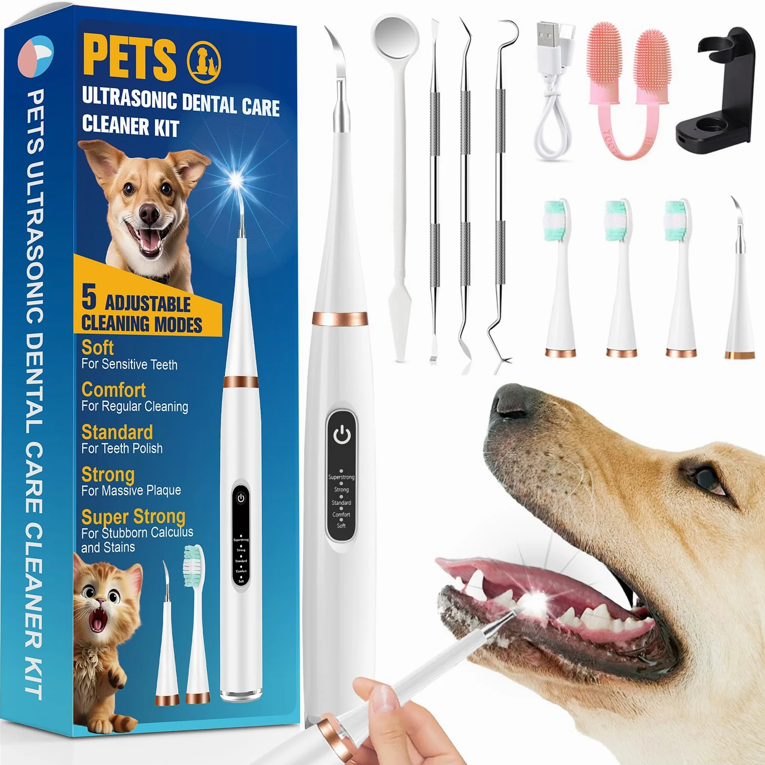 SLE Kit Pulizia Denti Cane per tartaro e Macchie, Adatto per Cani e Gatti, Spazzolino Cane per la Pulizia dei Denti, per Animali Domestici