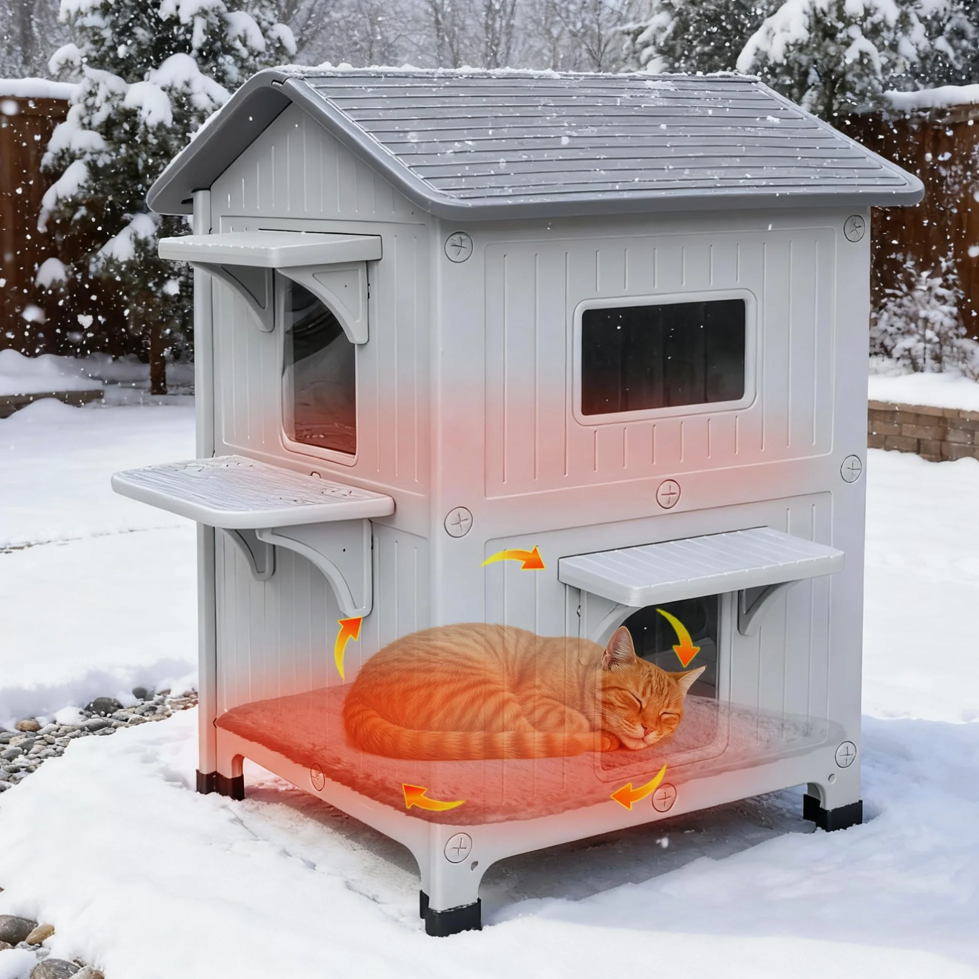 2 pezzi Casetta per gatti all'aperto con rivestimento isolato, case per gatti all'aperto in plastica rifugio per gatti all'aperto resistente alle intemperie con porta di fuga