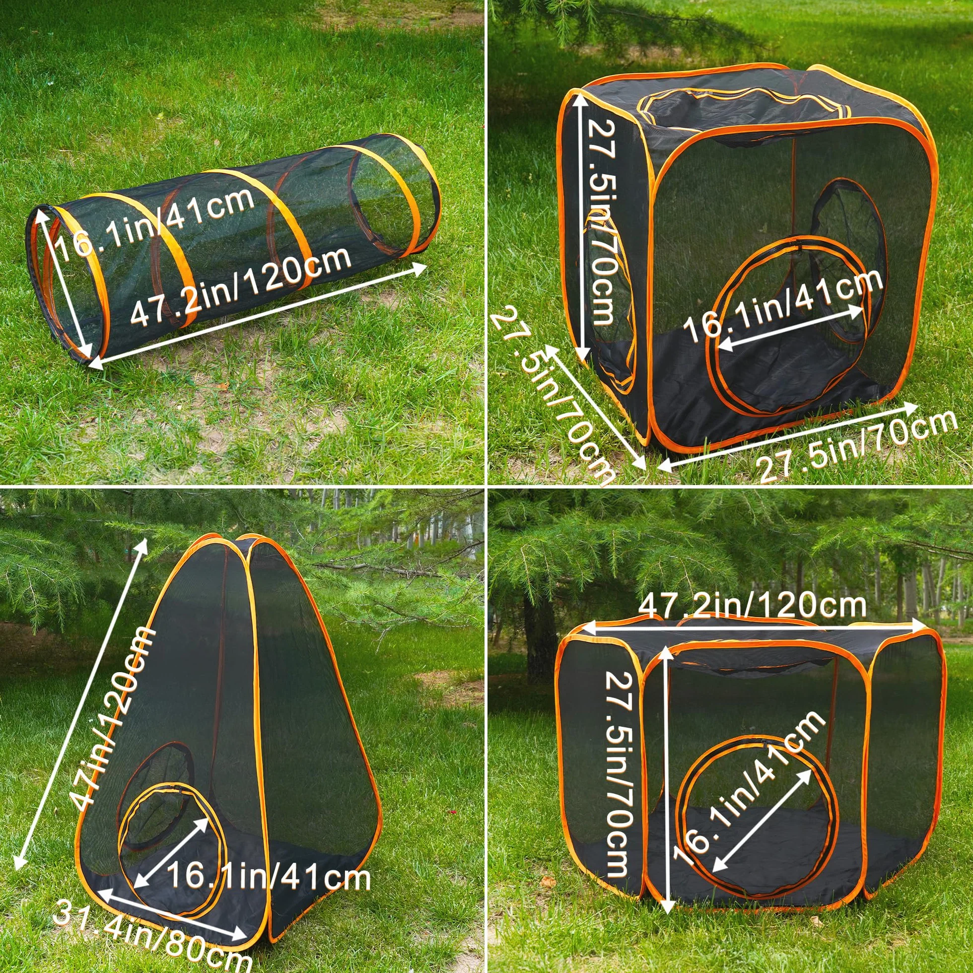 Recinzione pieghevole per gatti – Box portatile per gatti con tenda a rete e tre tunnel (7 in 1)