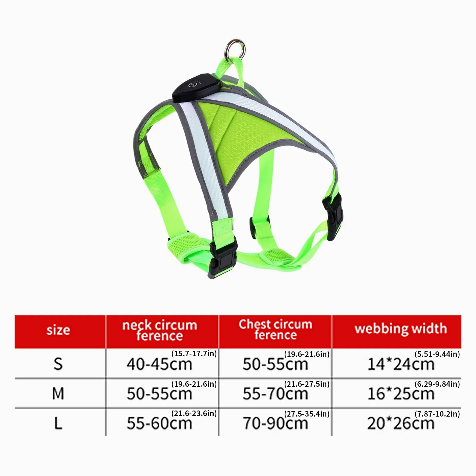 Imbracatura da addestramento per cani regolabile ricaricabile tramite USB con luce a LED per passeggiate, nuoto, escursionismo
