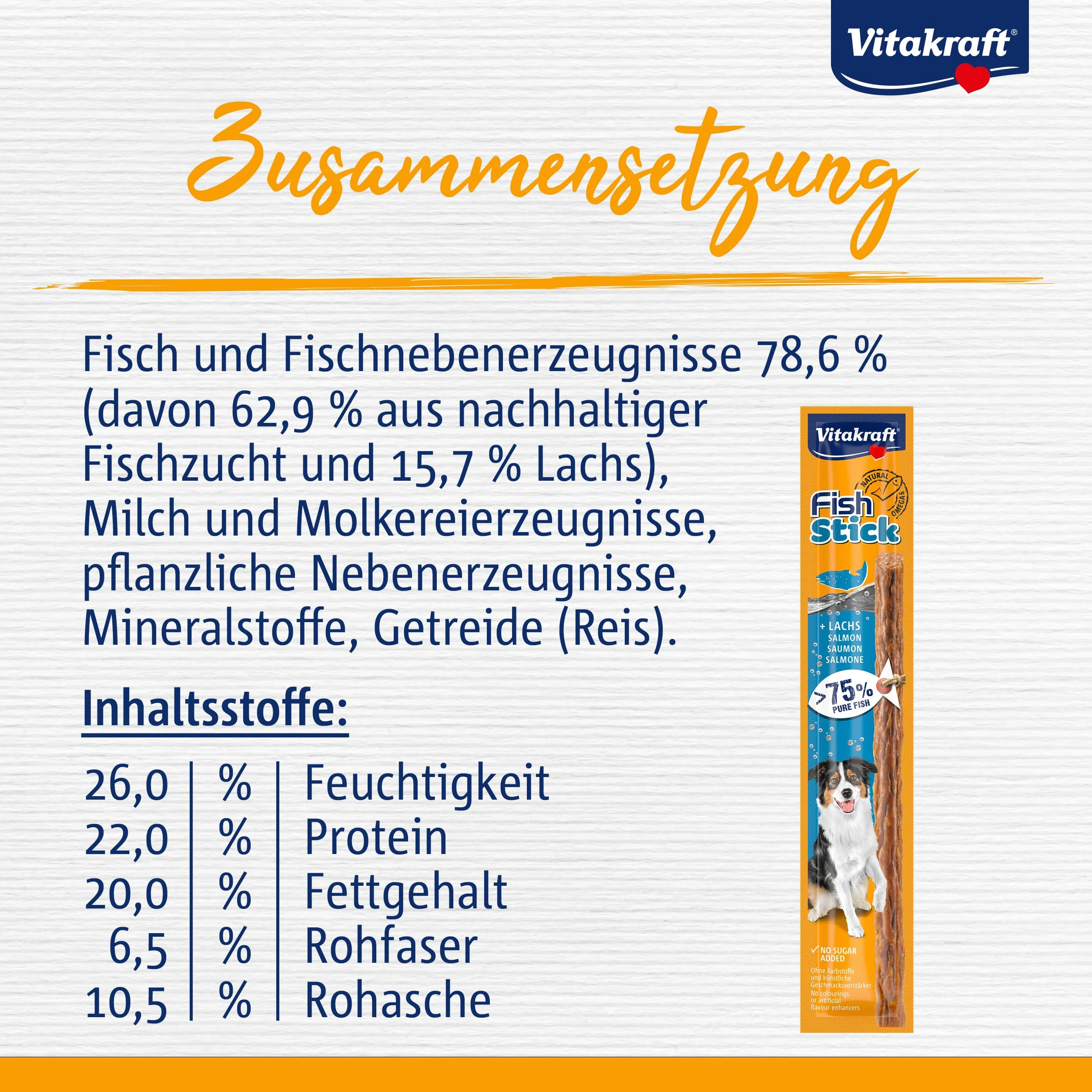 Vitakraft Dog Snack Fish Stick Salmon, 1 Confezione = 50 Pezzi