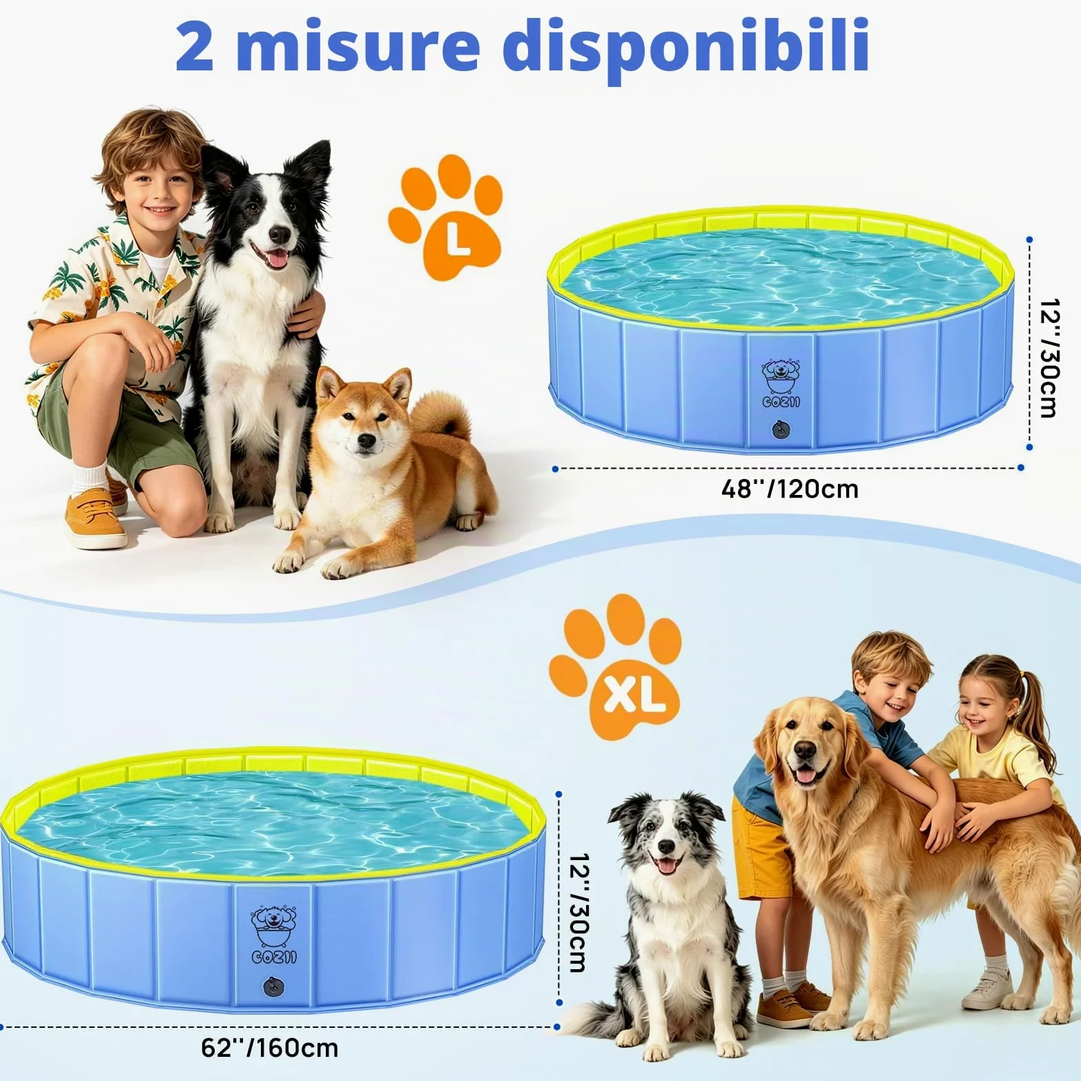 COZII Piscina per cani pieghevole, 160 x 30 cm, antiscivolo, resistente, grande, per cani, bordo in PP da 6 mm e PVC rigido, piscina portatile per bambini, cani, animali domestici
