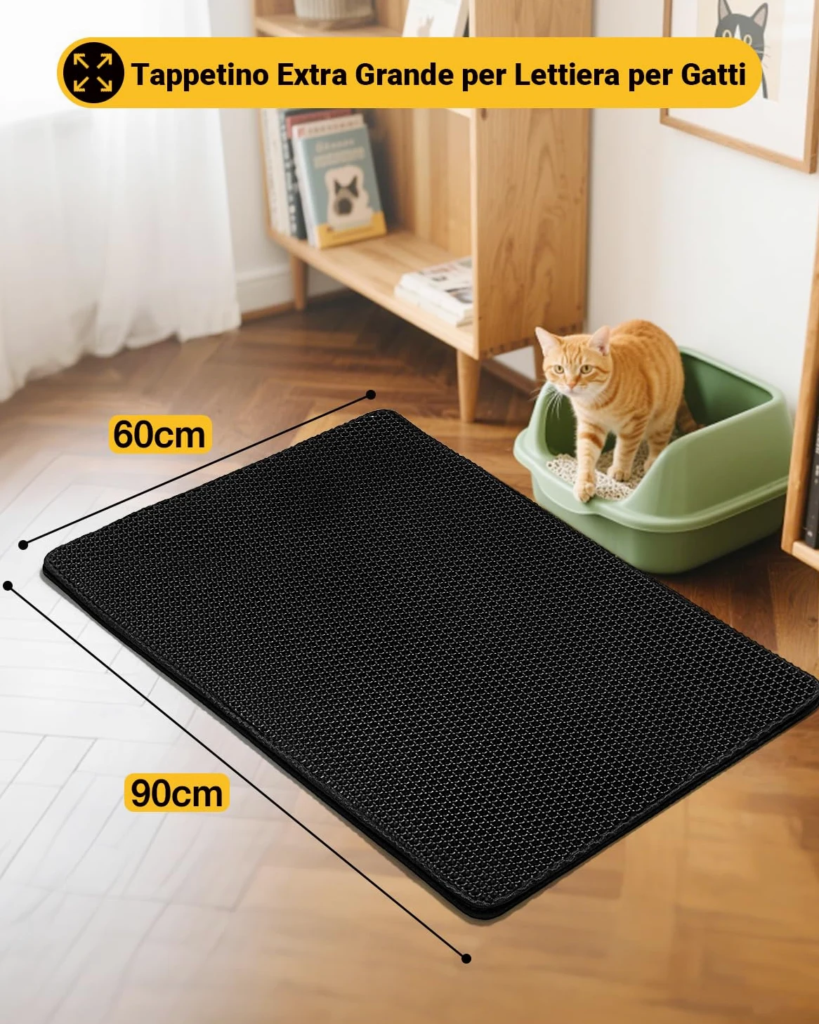 Ycozy Tappetino Lettiera Gatto Extra Grande 90 X 60 cm Tappeto Lettiera EVA Doppio Strato a Nido d'Ape Tappetino da Toilette per Gatti Impermeabile Facile da Pulire