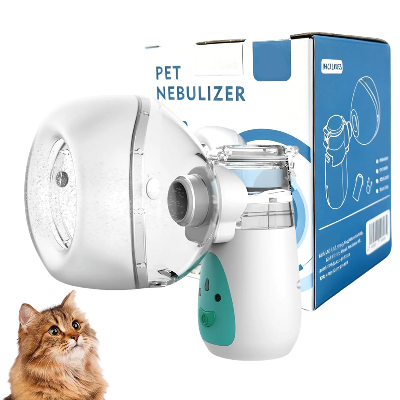 Nebulizzatore per Gatti, nebulizzatore per Animali Domestici e Maschera per inalazione per Gatti, Silenzioso, Adatto per Gatti e Cuccioli, Verde (S)
