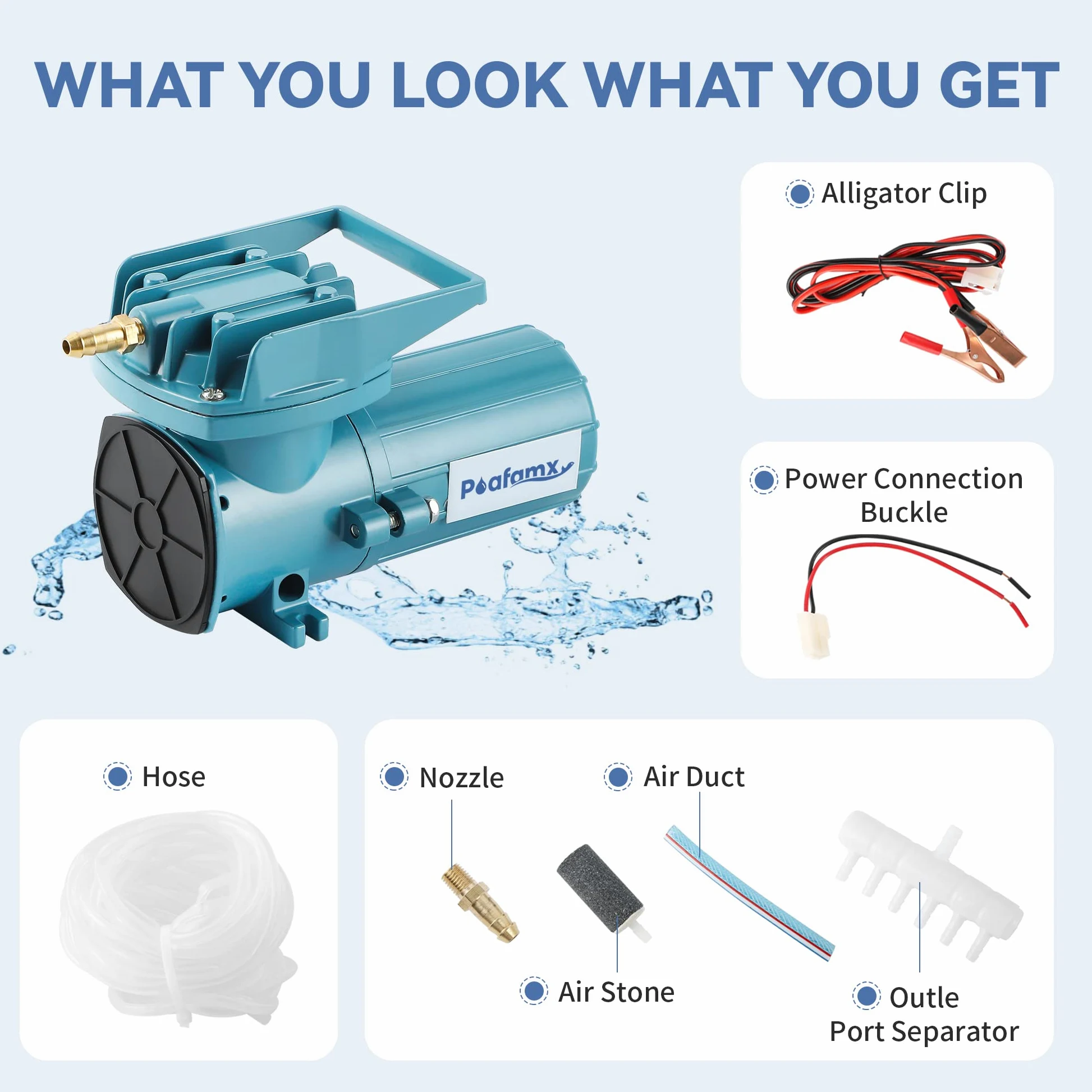 Poafamx DC 12 V Pompa ad aria per laghetto ossigeno aeratore con cavo auto per pesca all'aperto, acquario, acquario, fontana, ristorante di pesce