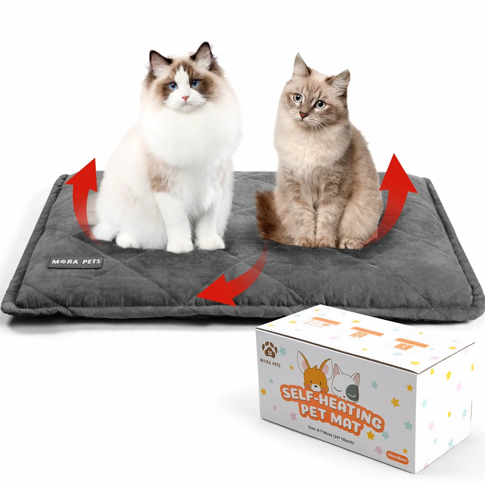Mora Pets Tappeto riscaldante gatto Coperta autoriscaldante per gatti e cani Tappetino riscaldante Senza elettricità e batterie Coperta termica Rimovibile e Lavabile 76 x 52 cm