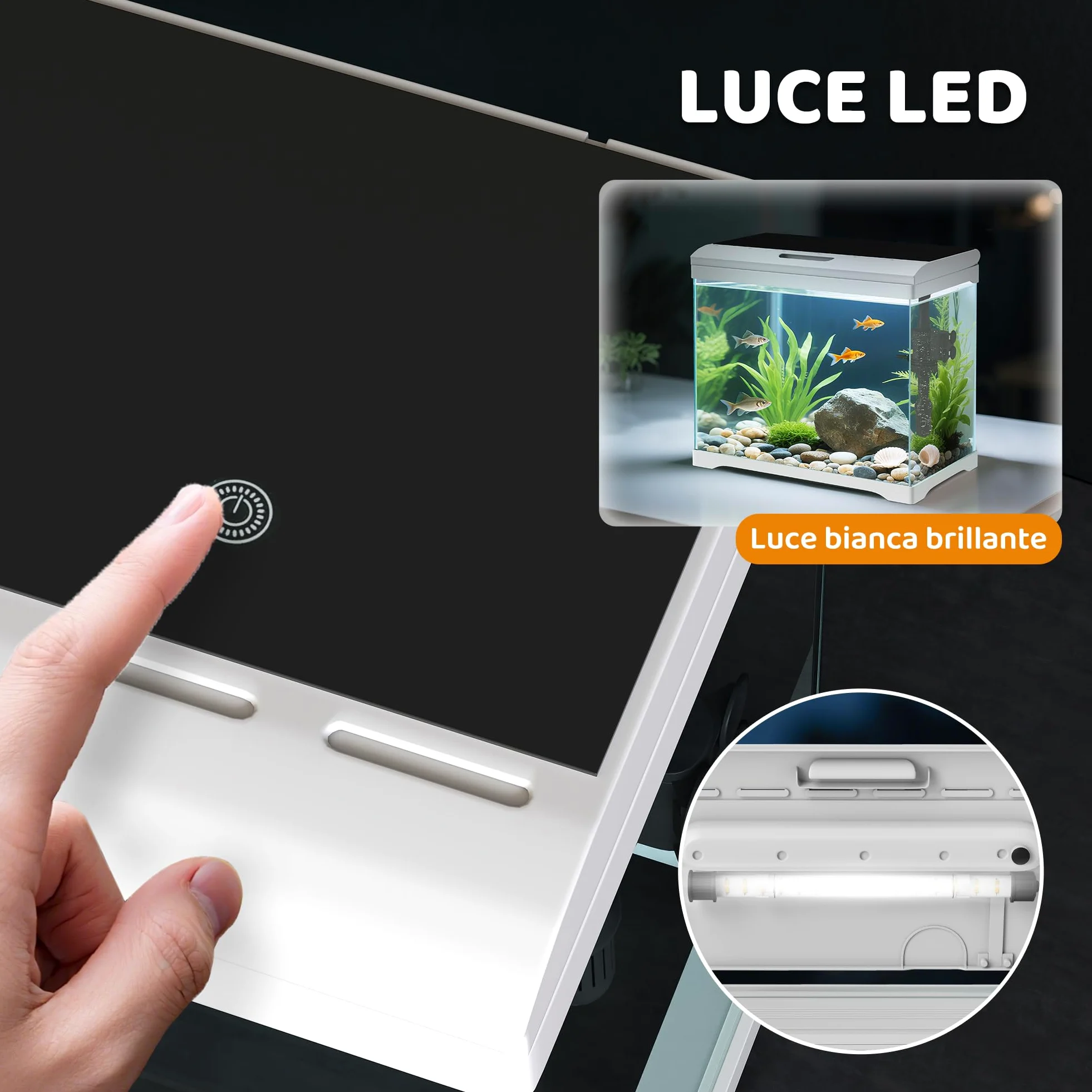 PawHut Acquario in Vetro 17L per Pesci Rossi con Illuminazione LED, Acquario Completo con Pompa d'Acqua e Sistema di Filtraggio, Vaschetta per Pesci Acqua Tropicali 35x21x31 cm Bianco
