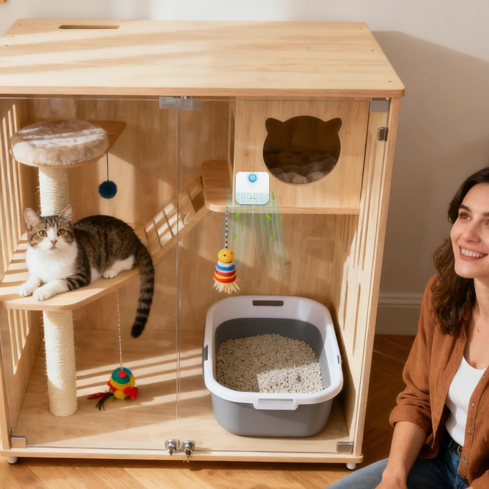 Neutralizzatore Di Odori Lettiera Purificatore d'Aria Sicuro | Eliminatore di Odori della Lettiera con Sensore Automatico Per Il Bagno Casa Armadio Lavanderia Interno Esterno Pavimento