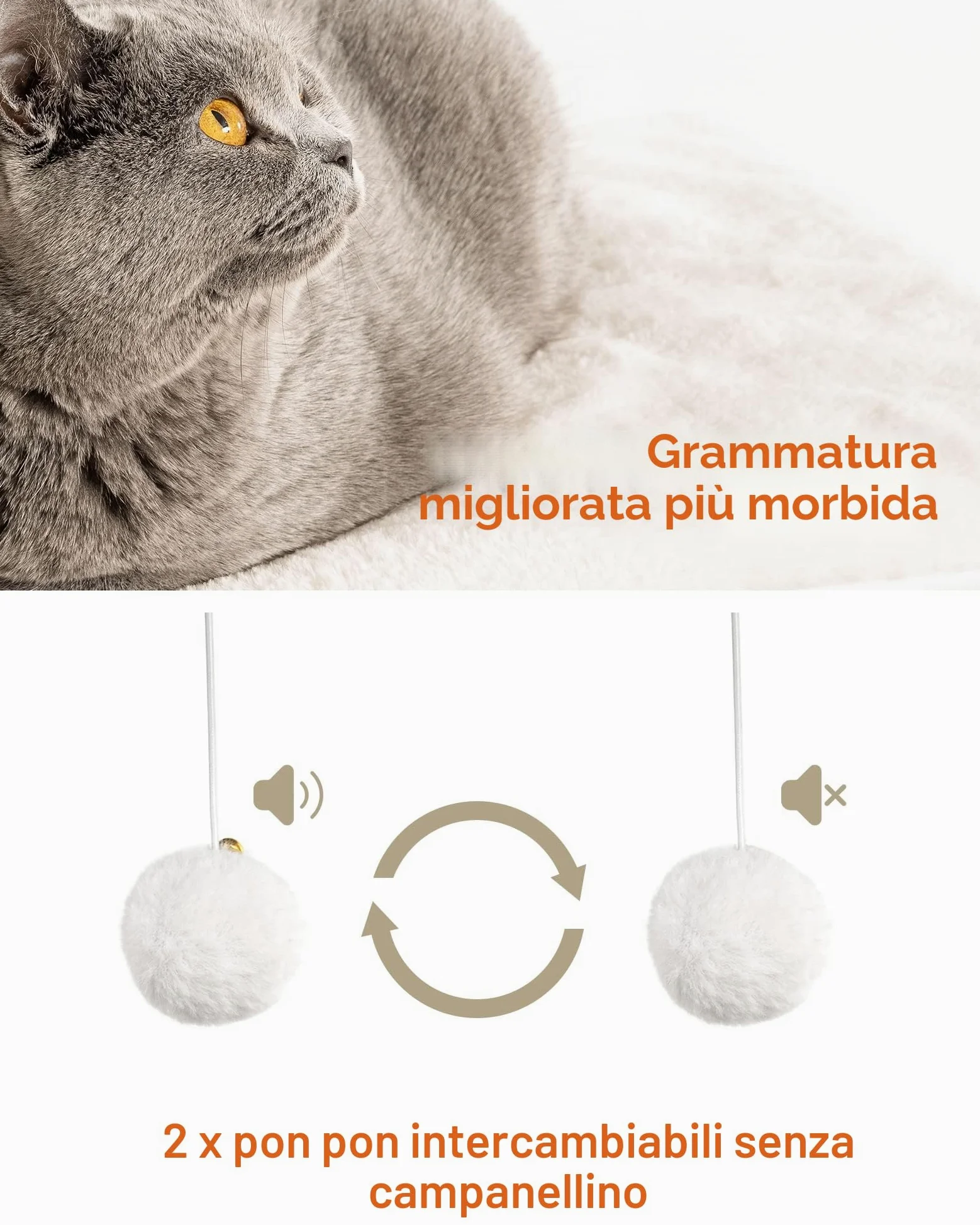 FourFurPets 3-Tier Modern Albero per Gatti Alto 111 cm, Tiragraffi per Gatti, con 2 Pali Graffiatoi in sisal, 3 Piattaforma Grande, Pompon, Greige