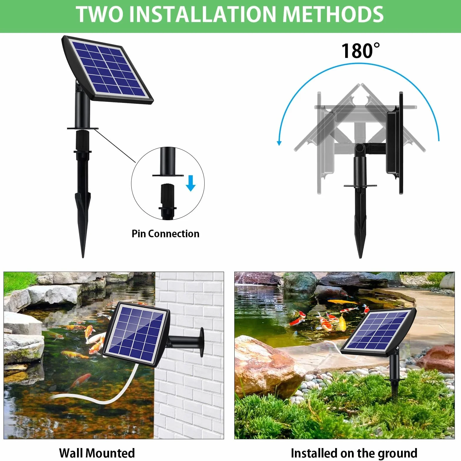 Solar Sauerstoffpumpe, aeratore solare da 2 W per laghetto con batteria di riserva da 2200 mAh, pompa ad aria idroponica, adatta per pesca all'aperto, laghetti, acquari