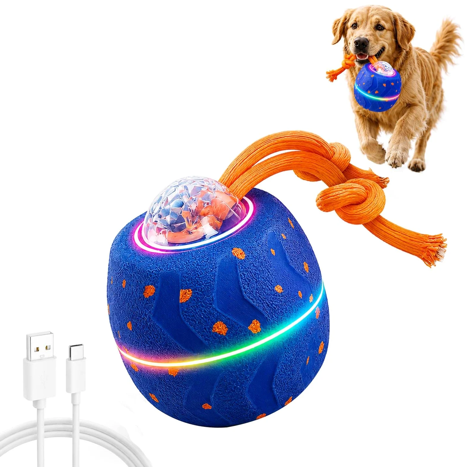 Pallina Interattiva per Cani, Palla Interattiva 3 Modalità, E-TPU, Ricarica USB-C, Sicura Anti-ingestione, Per Cani Piccoli e Grandi (Blu)
