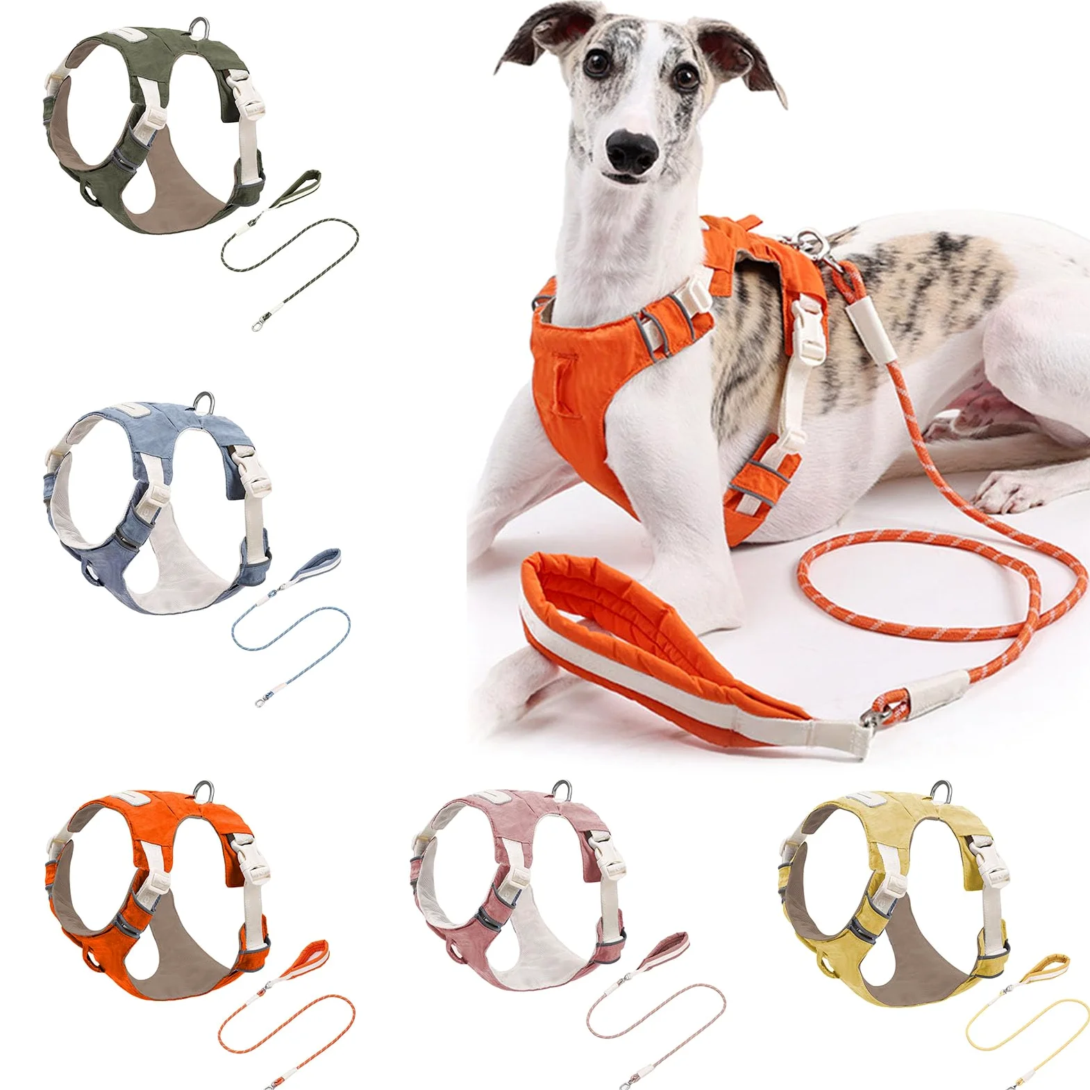 Set di pettorina e guinzaglio rimovibili per cani, gilet riflettente regolabile con comoda corda in nylon per la sicurezza quando si cammina all'aperto, semplice cane con equipaggiamento rimovibile