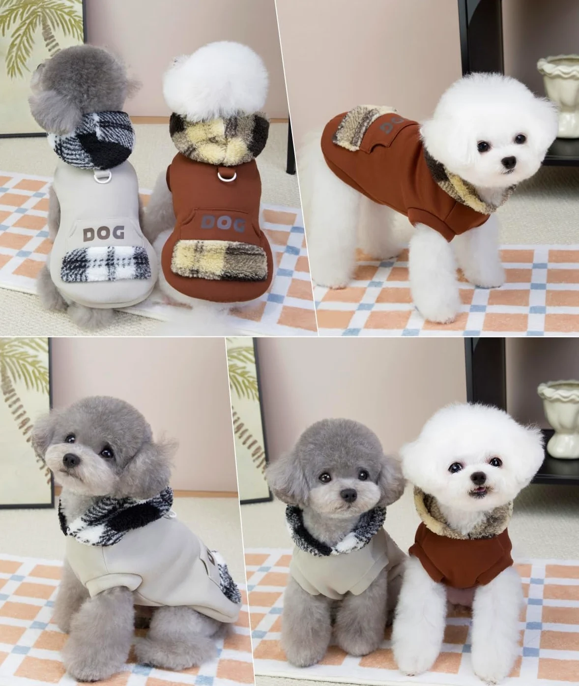 XHYRHTS Maglione in Pile per Cani con Cappuccio Scozzese Fuzzy per Razze XSmall Piccole, Caldo Pullover Senza Maniche con Anello a D e Tasca, Completo Invernale con Cappuccio per Cuccioli Gattini