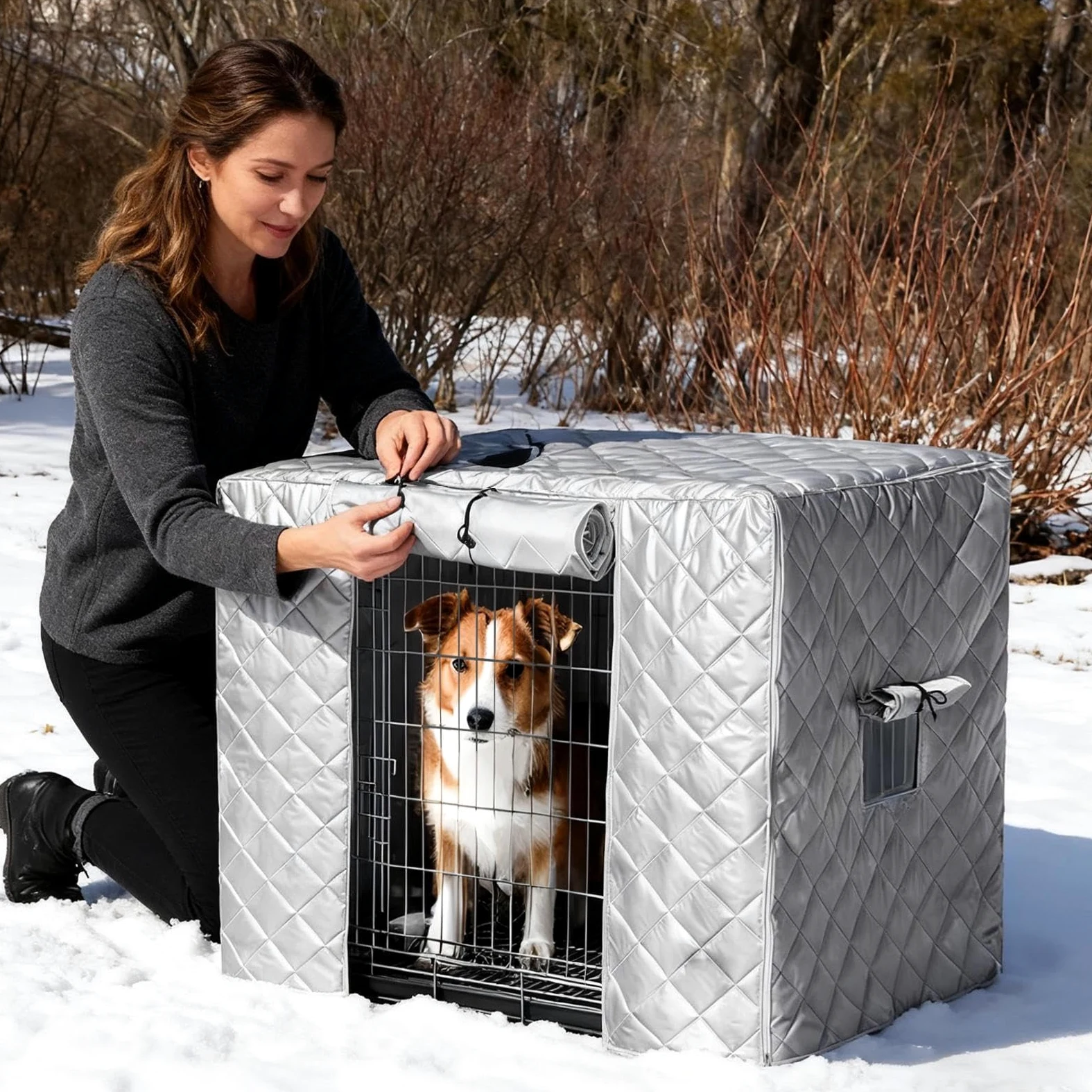 Copertura Gabbia Per Cani | Per Animali Domestici Impermeabili E Protettivi Con Finestra Laterale Arieggiata Arrotolabile | Copertura Per Cuccetta Per Animali Domestici | Per Esterno Giardino