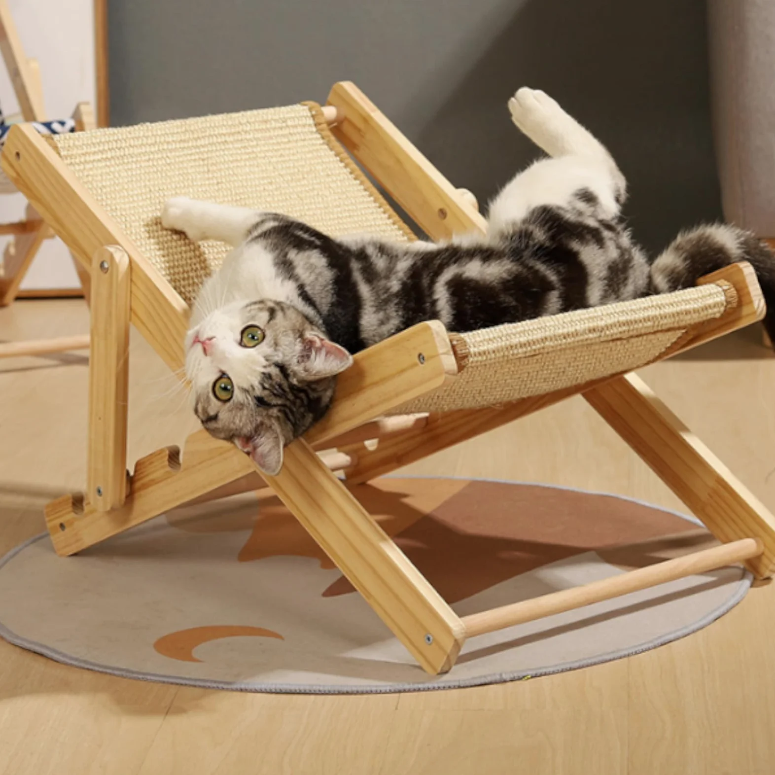 Cuccia Regolabile per Gatti, Poltrona per in Sisal, Amaca Pieghevole per Gatti, Capacità di Carico di 10 kg, Regolabile su 4 Livelli, per Cani di Piccola Taglia, Piccoli Animali