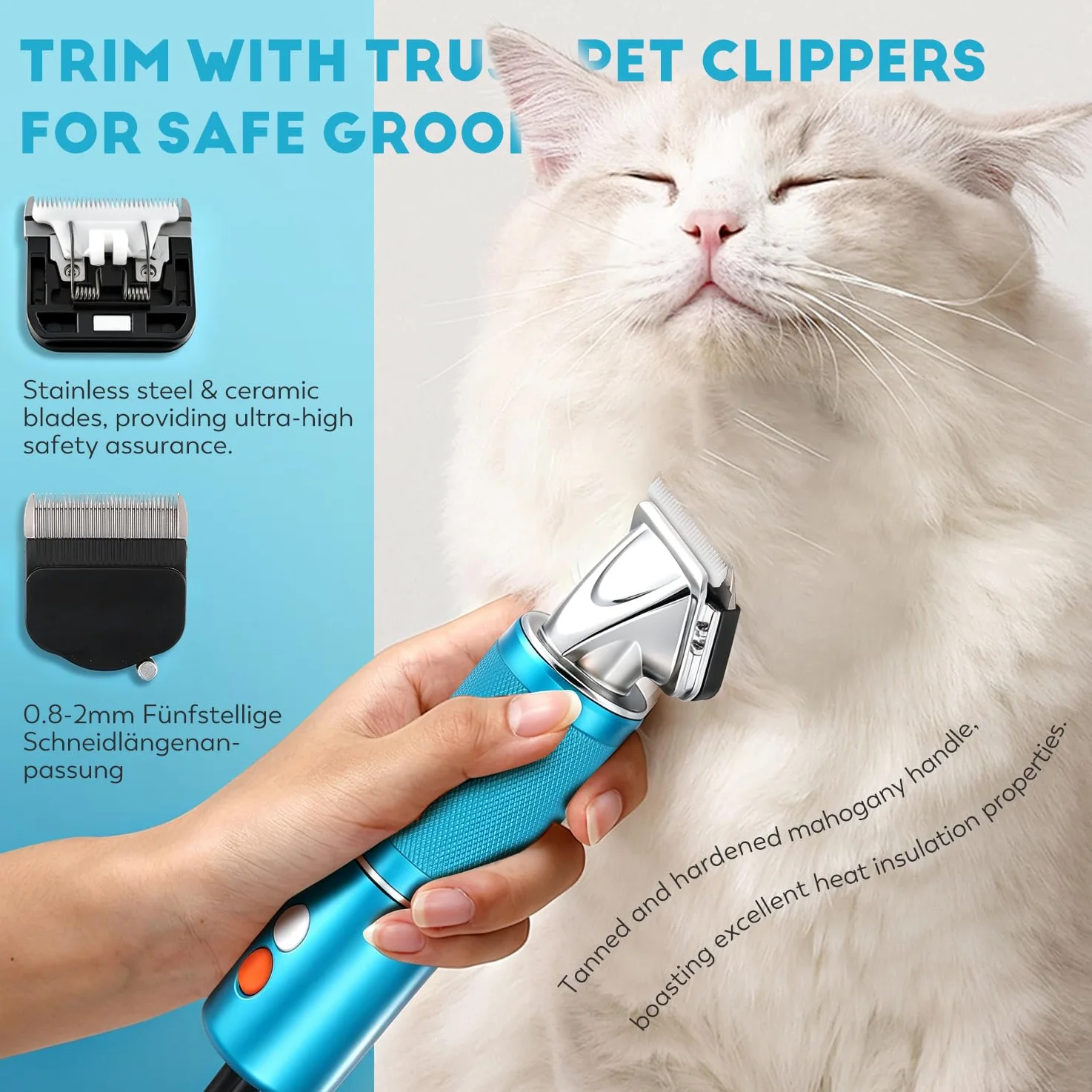 CGOLDENWALL 300W Tosatrice per Cani per Animali di Tutti i Tipi di Pelo, Velocità Regolabile su 3 Livelli da 2000-6000 giri/min, Cavo da 3 m, Rumorosità< 50DB, Con 2 Lame& 2 Pettini (3/6 mm, 9/12 mm)