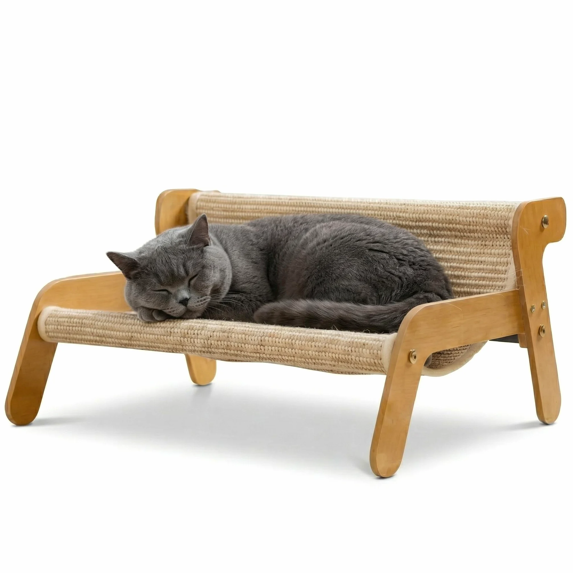 Amaca Gatti e Tiragraffi 2 in 1 in Legno e Sisal Naturale Rilassante – Divano e Lettino per Gatti Sospeso, Robusto e Antigraffio – Lettino Design 54x44cm - Montaggio Facile